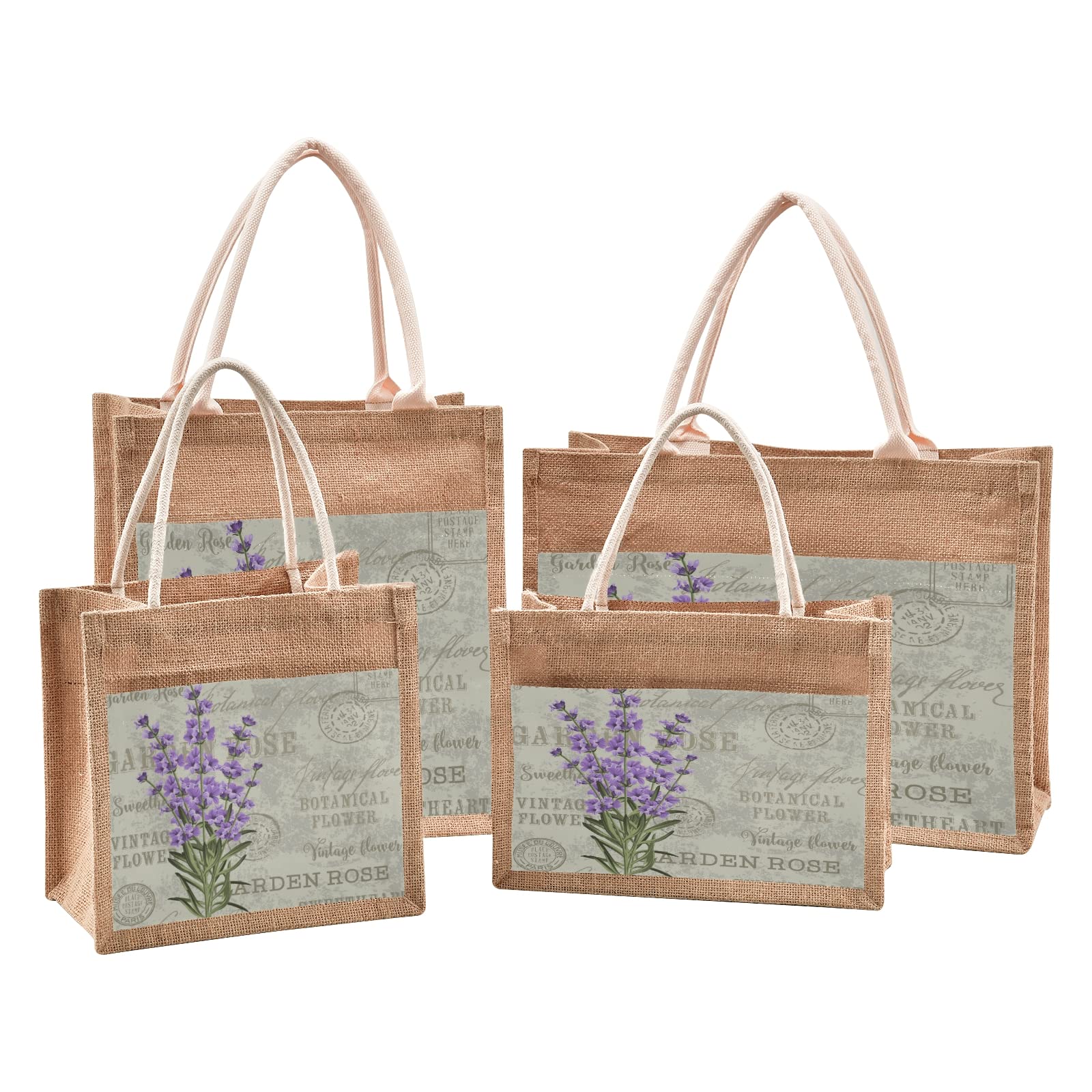 ALAZA Lavender Blossom Purple Flower Jute Tote Bag for Women - Eco-Friendly Grocery Shopping Bag with Sturdy Handles - 8.7 x 11.8 x 5.9 Inches - Perfect for Farmers Market, Beach Trips & Daily Errands