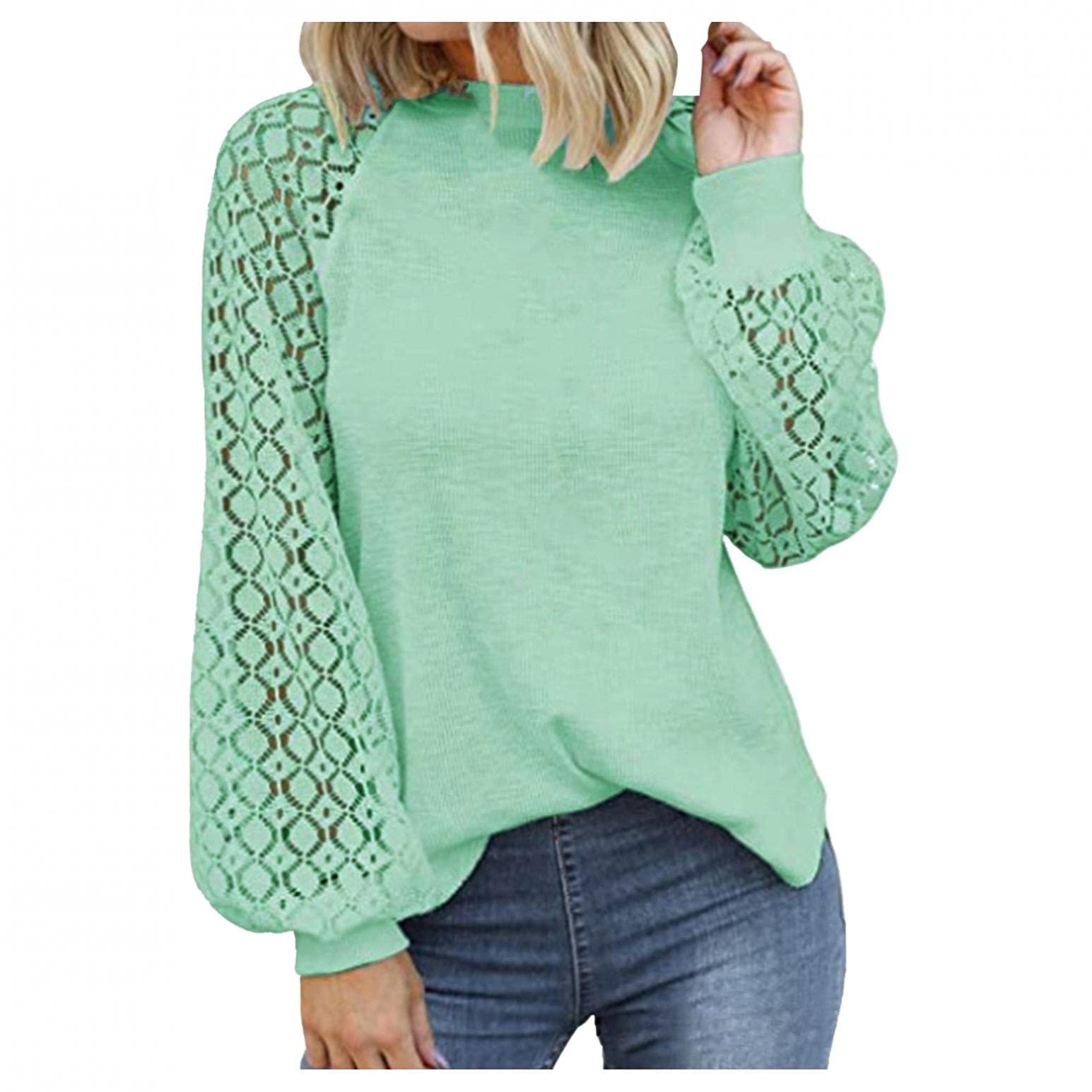 Women's Long Sleeve Hollow Out Lace Crewneck Waffle Blouse - Elegant Nursing Top for Maternity & Casual Wear | Perfect for Breastfeeding, Office, and Everyday Outfits