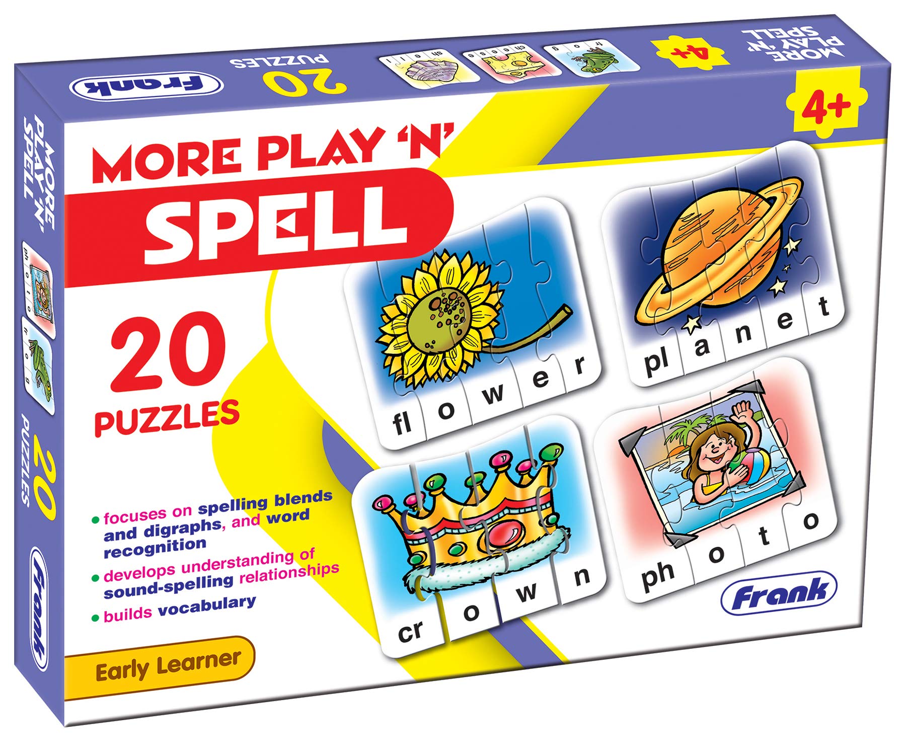 Frank More Play ‘n’ Spell Puzzle – 20 Self-Correcting Word Puzzles for Kids Ages 4+ | Early Learning Educational Toys | Perfect for Homeschooling & Classroom Spelling Activities