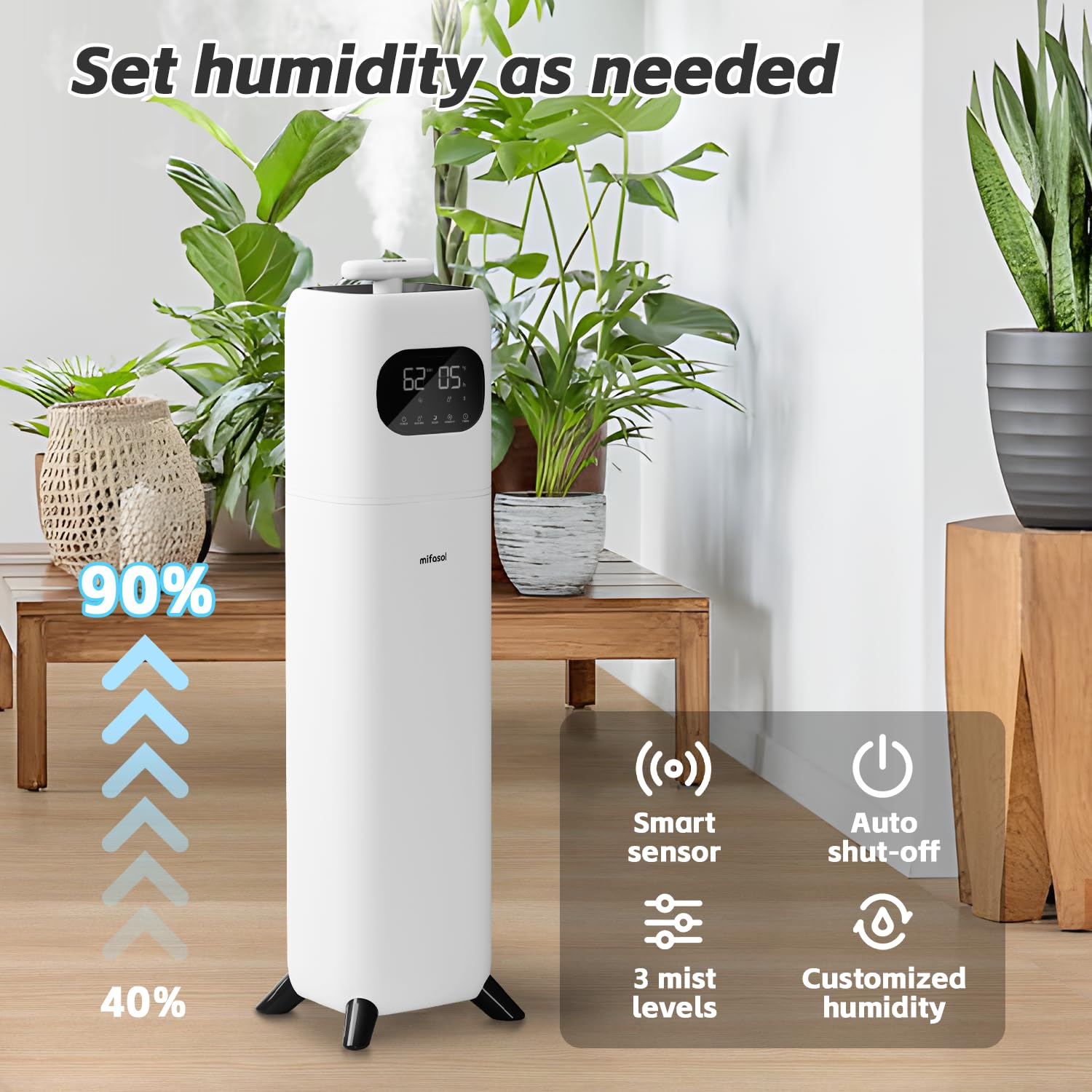 2.3Gal/9L Large Room Humidifier with Essential Oil Diffuser - Top Fill Cool Mist Humidifier for Bedroom, Nursery, Office & Plants | Quiet Operation for Better Sleep & Air Quality (White)
