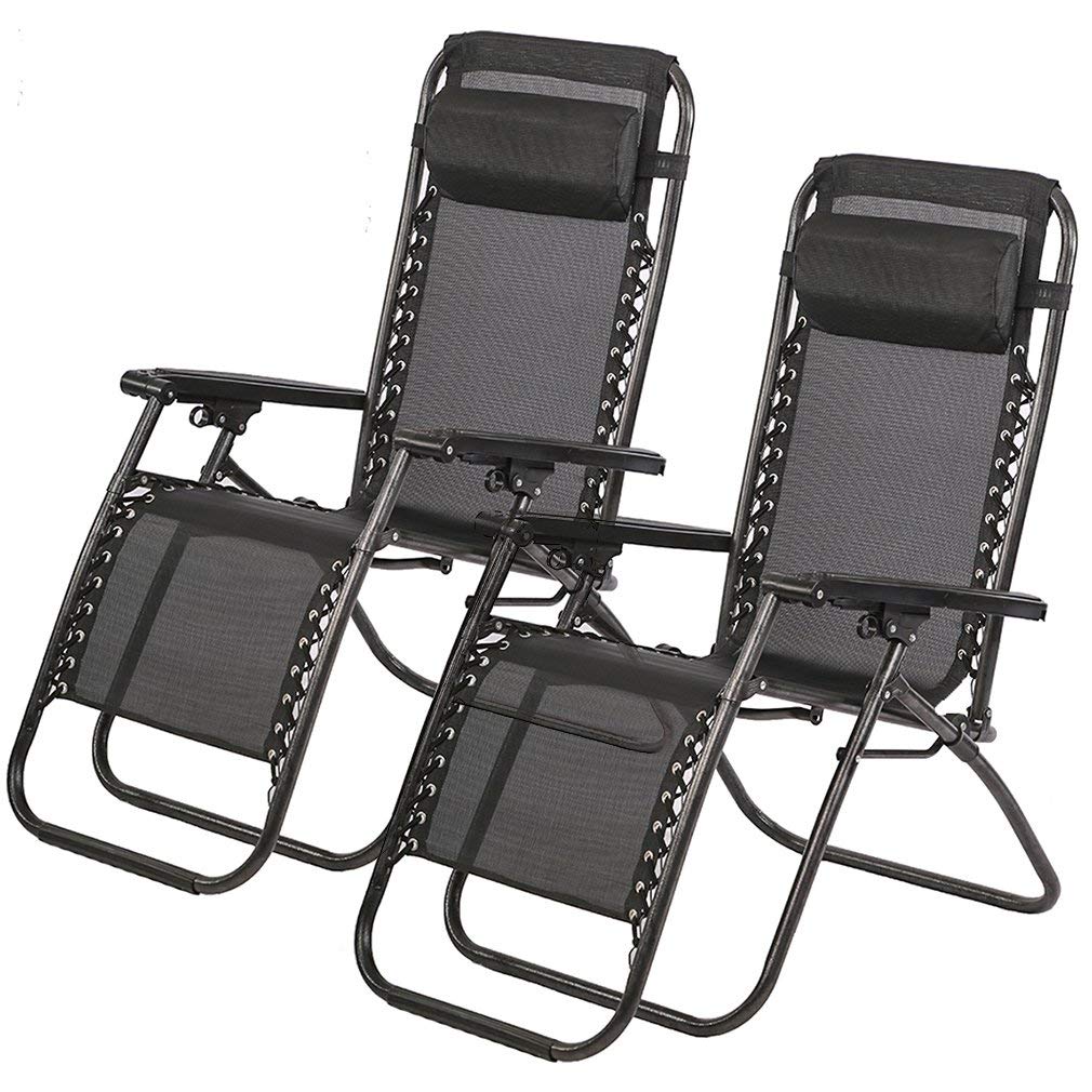 Zero Gravity Chair Set of 2 - Padded Reclining Lounge Chairs with Adjustable Backrest, Foldable Outdoor Furniture for Patio, Deck, Yard & Camping - Perfect for Relaxing, Sunbathing & Backyard Lounging (Black)