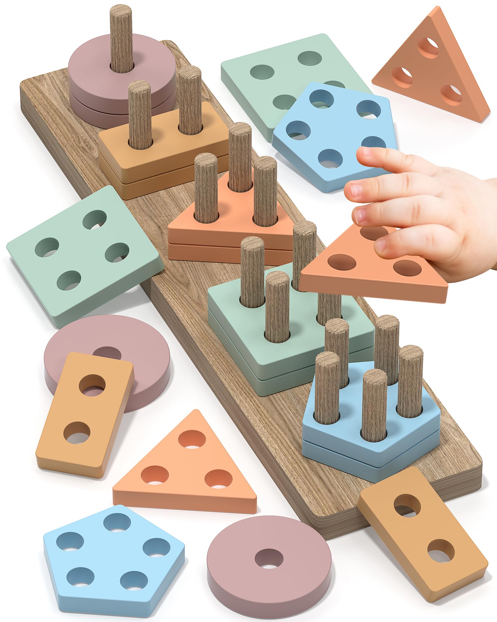 Montessori Wooden Stacking Blocks - Educational Toddler Toys for 1 2 3 Year Old Boys & Girls | Birthday Gift for 1-4 Year Olds | Learning Puzzle Game for Early Childhood Development | Perfect for Home, Preschool & Daycare Activities