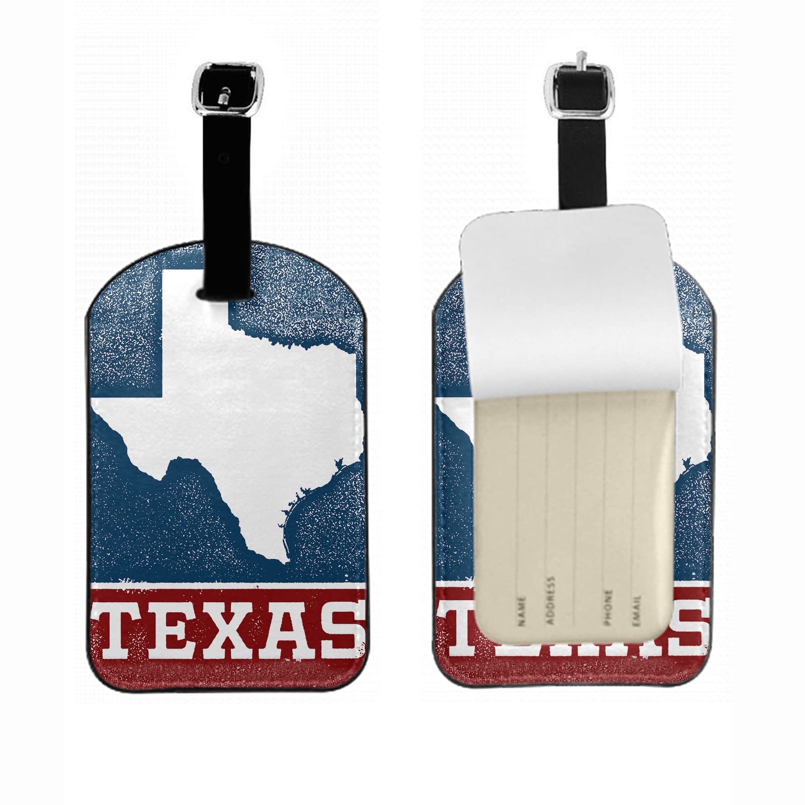 Vintage Texas State Flag Leather Luggage Tags - Distressed Grunge Abstract Design with Name ID Card Holder - Perfect for Travel Bags, School Backpacks & Handbags (1 Pack) | Ideal for Travel Identification, Personalized Bag Accessories & Vintage Style Decoration