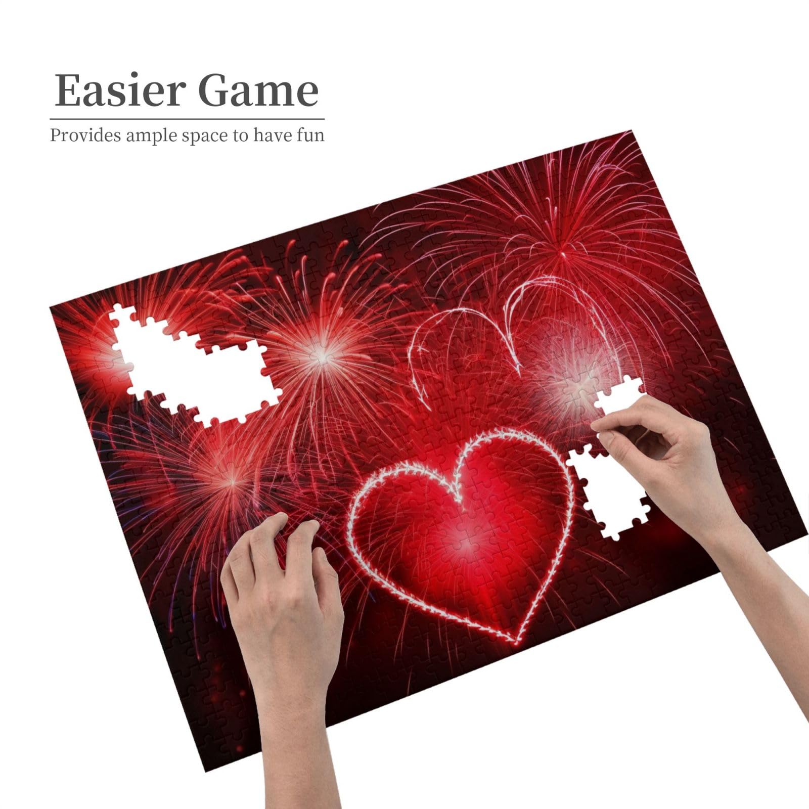 500-Piece Hearts & Fireworks Jigsaw Puzzle - Personalized Wooden Photo Puzzle for Adults - Classic Family Game for Weddings, Birthdays & Valentine's Day - 20.4