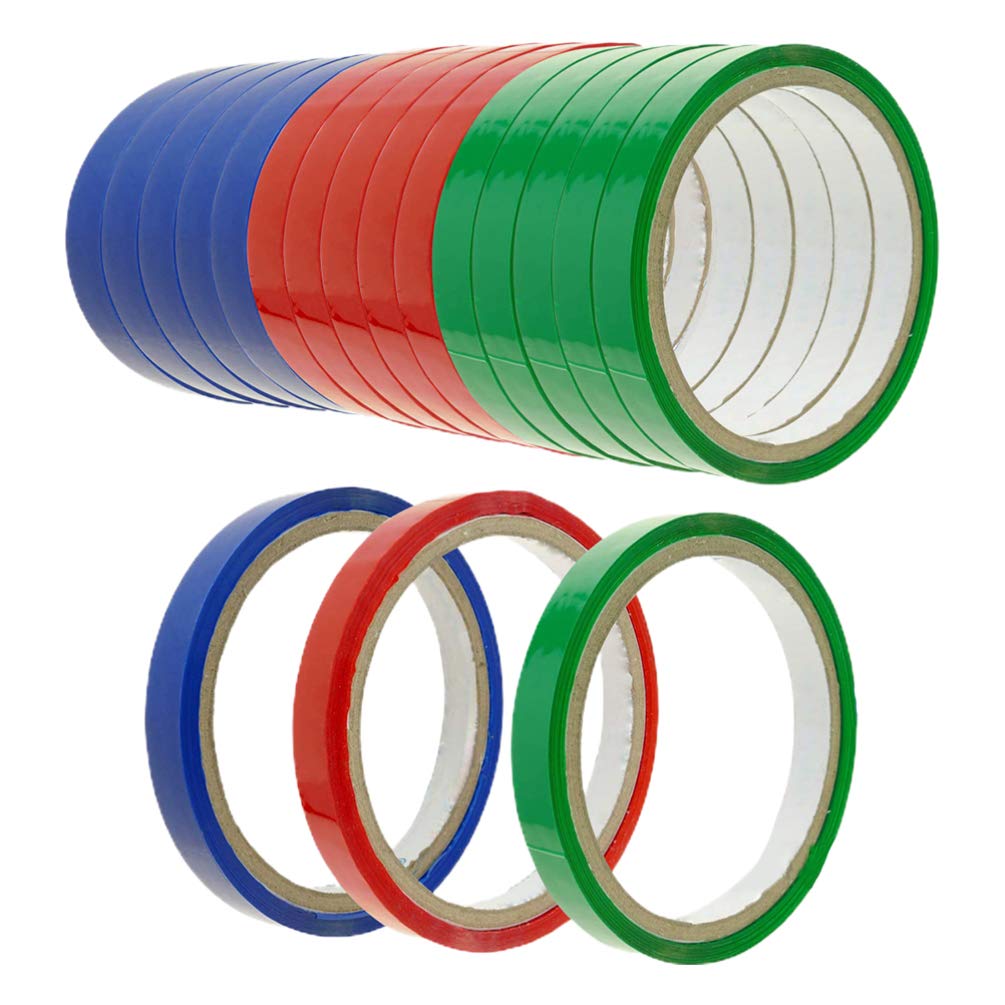 Homoyoyo 18Pcs Spike Tape - Blue, Green, Red Poly Bag Sealing Tape (12mm x 30m, PET Material) | Durable Bag Sealer Accessories for Bag Sealing Machines | Perfect for Supermarkets, Retail Shops & Food Packaging