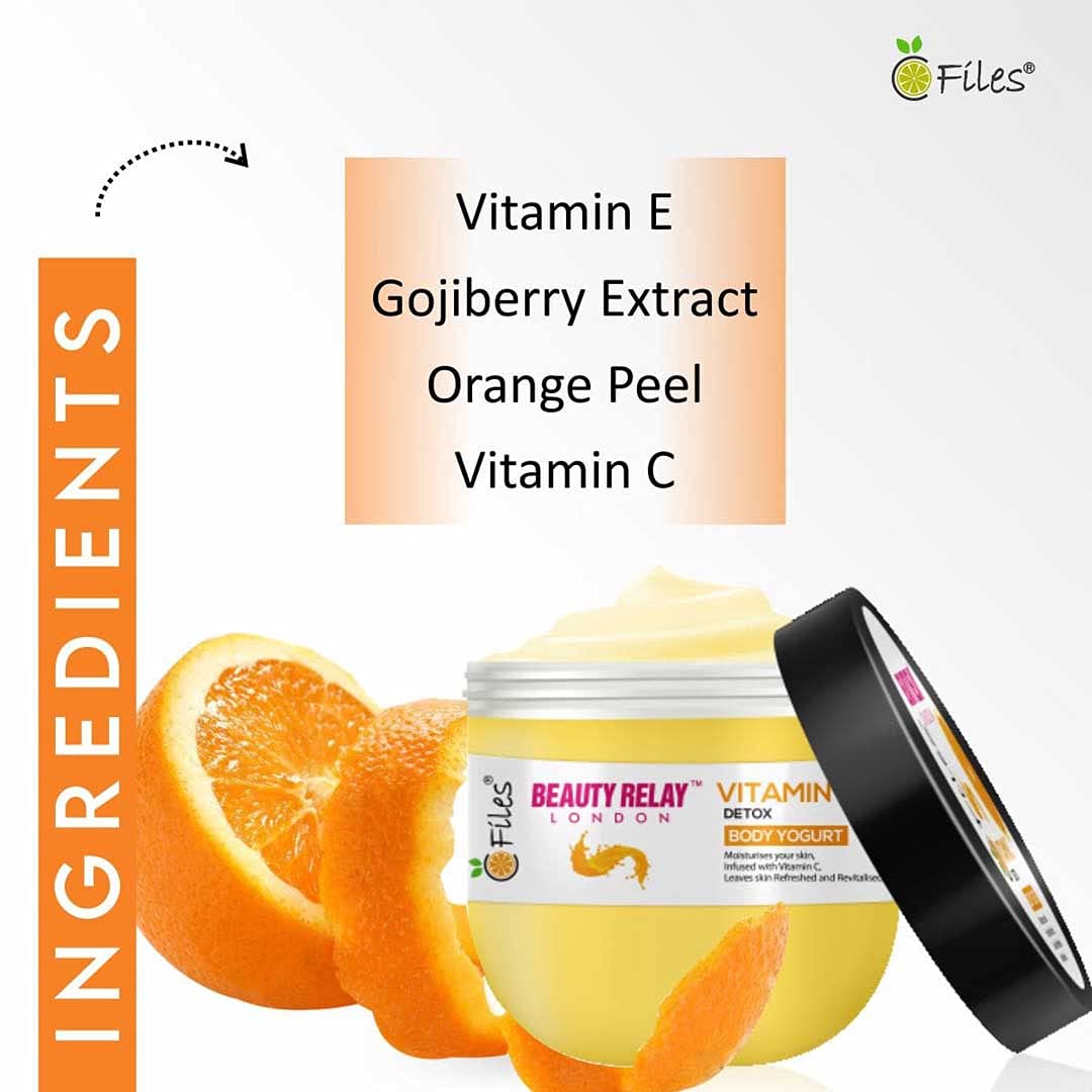 Beauty Relay London Vitamin C Body Yogurt - Detox, Moisturizing & Rejuvenating Lightweight Non-Greasy Formula with Shea Butter, Goji Berry & Kakadu Plum for Soft, Supple Skin (200g) | Perfect for Daily Hydration & Post-Workout Skin Recovery