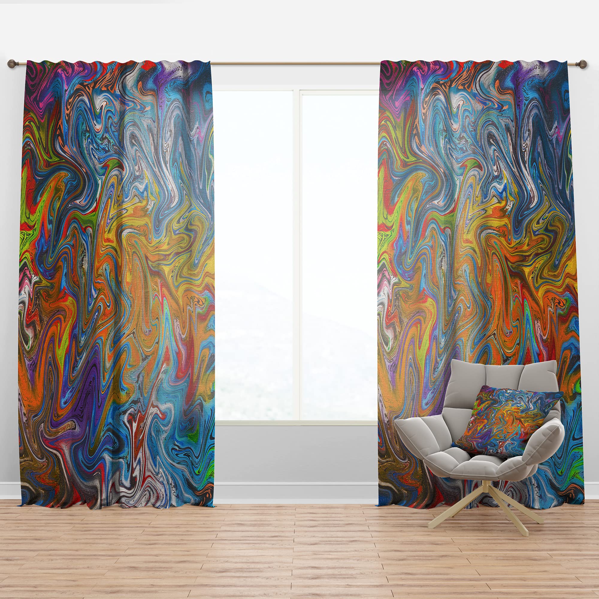 DesignQ 'Fractal Flowing Colors' Thermal Insulated Curtains - 52x120 Inch Single Panel for Bedroom & Living Room - Energy Saving Window Drapes for Home Decor & Temperature Control