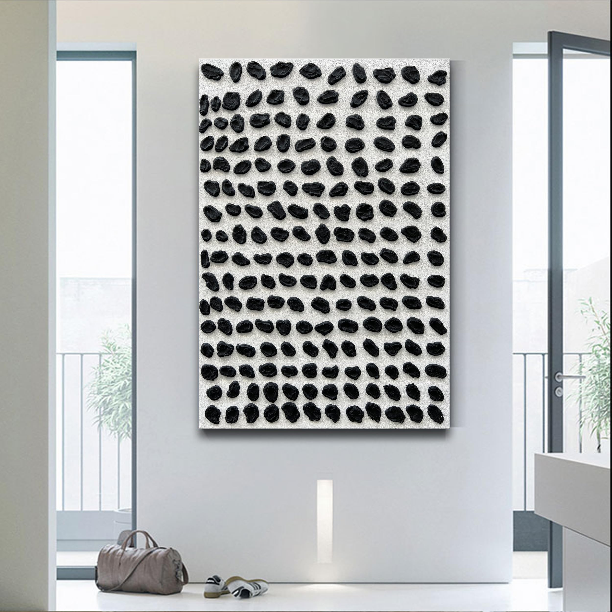 Hand-Painted Black & White Abstract Oil Painting - 45x30 Inch Modern Minimalist Wall Art - Contemporary Texture Artwork for Living Room, Bedroom & Office Decor