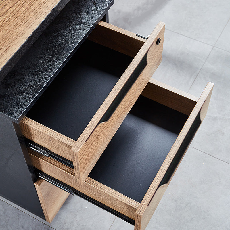 ARTO 4-Person Back-to-Back Office Workstation with 4 Storage Cabinets - 2.4M Warm Oak & Black Finish - Perfect for Open Office Layouts & Collaborative Workspaces