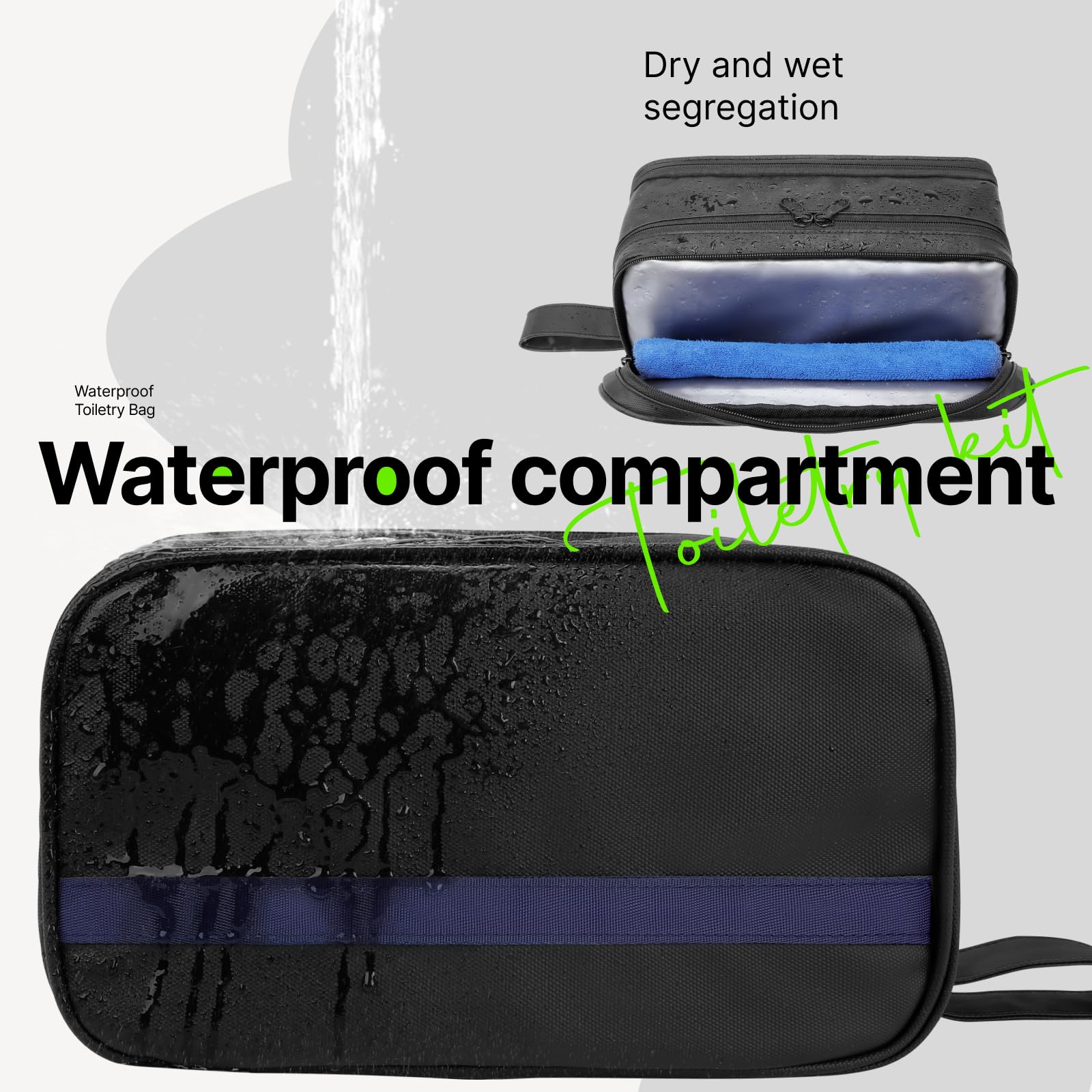 Men's Travel Toiletry Bag with Wet & Dry Separation - Waterproof PVC Compartment, Double Zipper & Extra Pockets for Organized Storage | Perfect for Gym, Business Trips & Vacation Packing