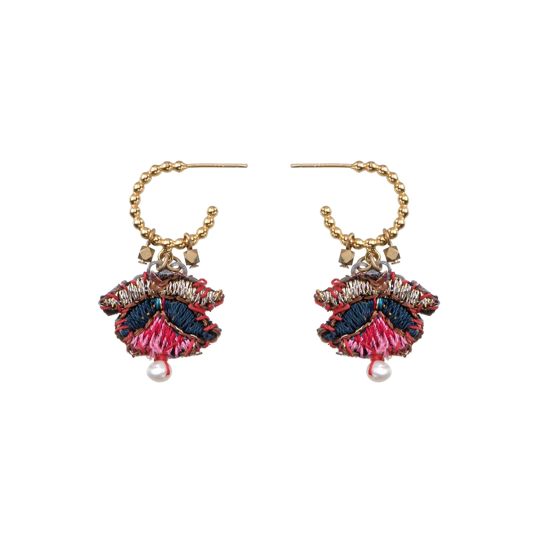Zara Stud Hoops Embroidered Garden Set - Trendy Floral Earrings for Women, Perfect for Spring Outfits, Weddings & Boho Fashion