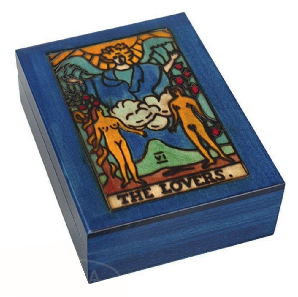 Handmade Polish Linden Wood Tarot Card Keepsake Box - The Lovers Design by MilmaArtGift | Perfect for Tarot Card Storage, Jewelry Organizer & Spiritual Gift