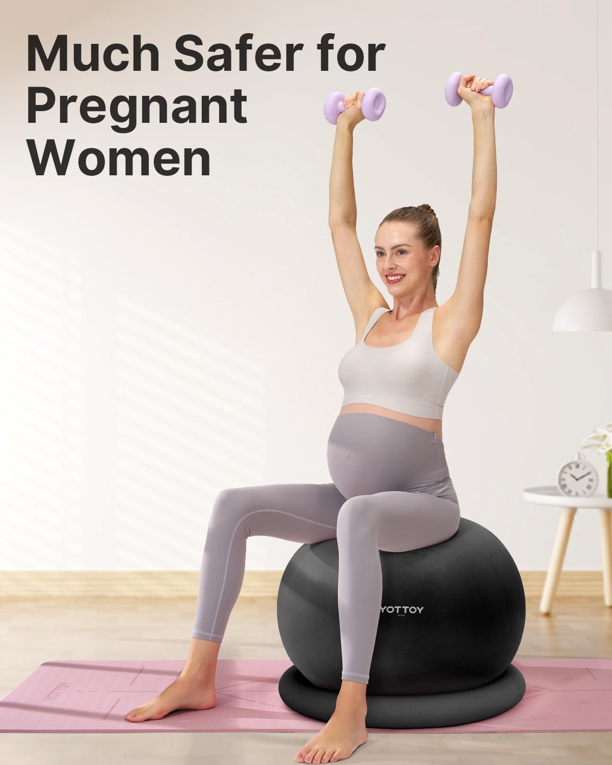 YOTTOY Exercise Ball Chair with Base - Yoga Stability Ball Chair for Home & Office Desk, Fitness Ball Seat with Pump (Black, 23-26 inches/58-65cm) - Perfect for Ergonomic Sitting, Yoga & Workout at Home or Office