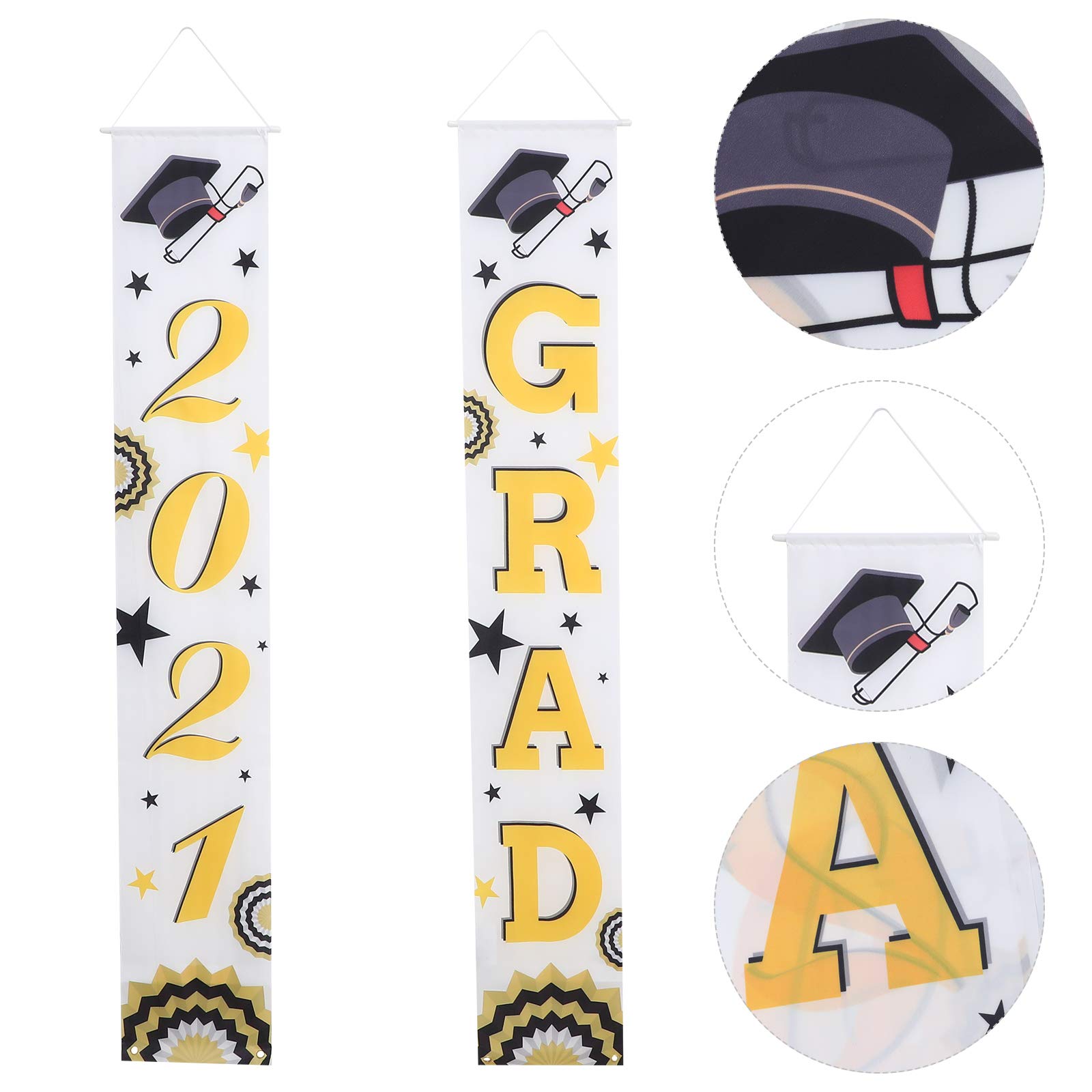 2021 Graduation Door Banner & Flag - 1 Pair Polyester Hanging Decorations for Graduation Party, Front Door Sign, Congrats League Celebration - Perfect for School, College, University Graduation Ceremonies & Home Decor