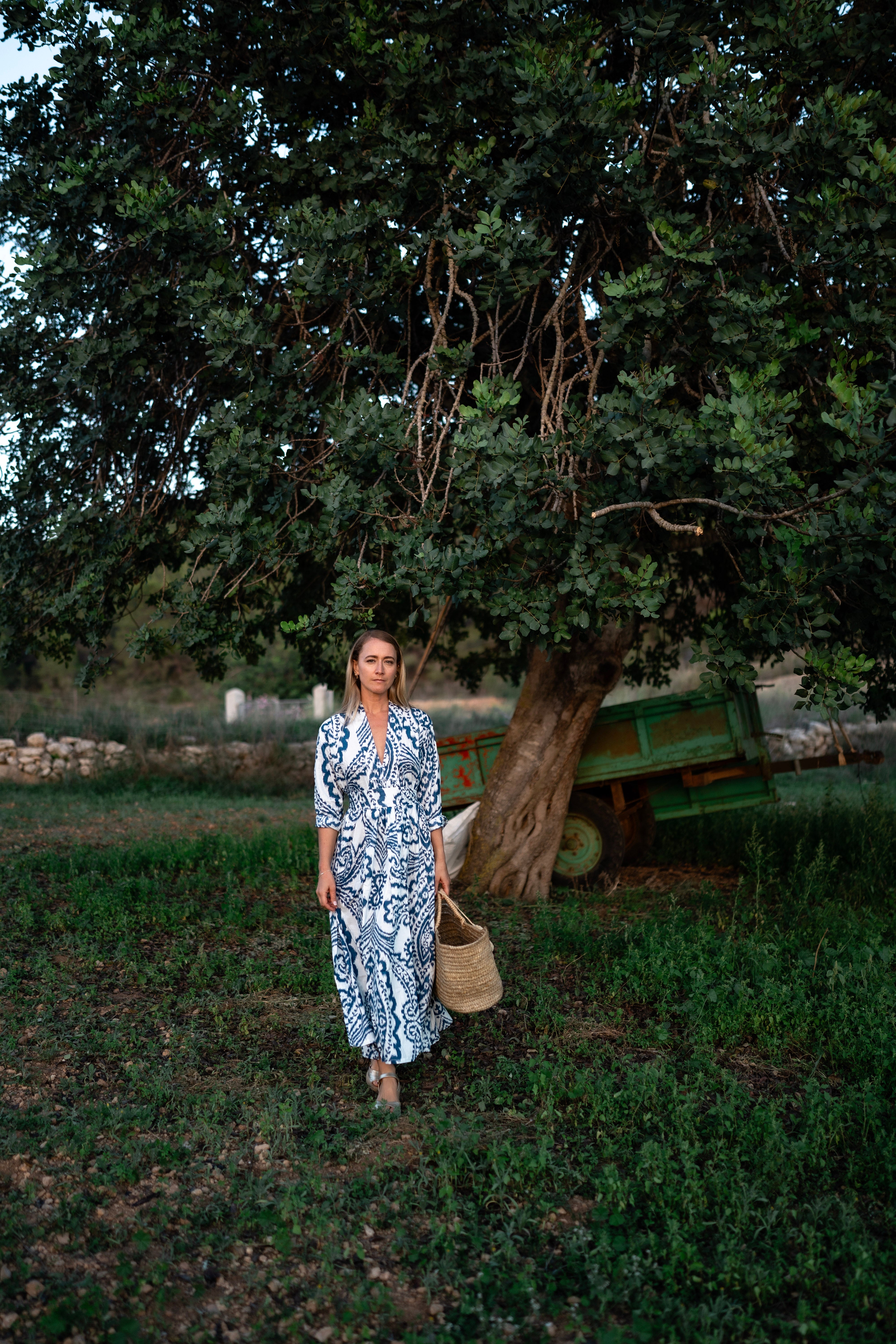 Stylish Ikat Blue Dress for Women | Boho Chic Floral Print Maxi Dress | Perfect for Summer, Beach, and Casual Outings