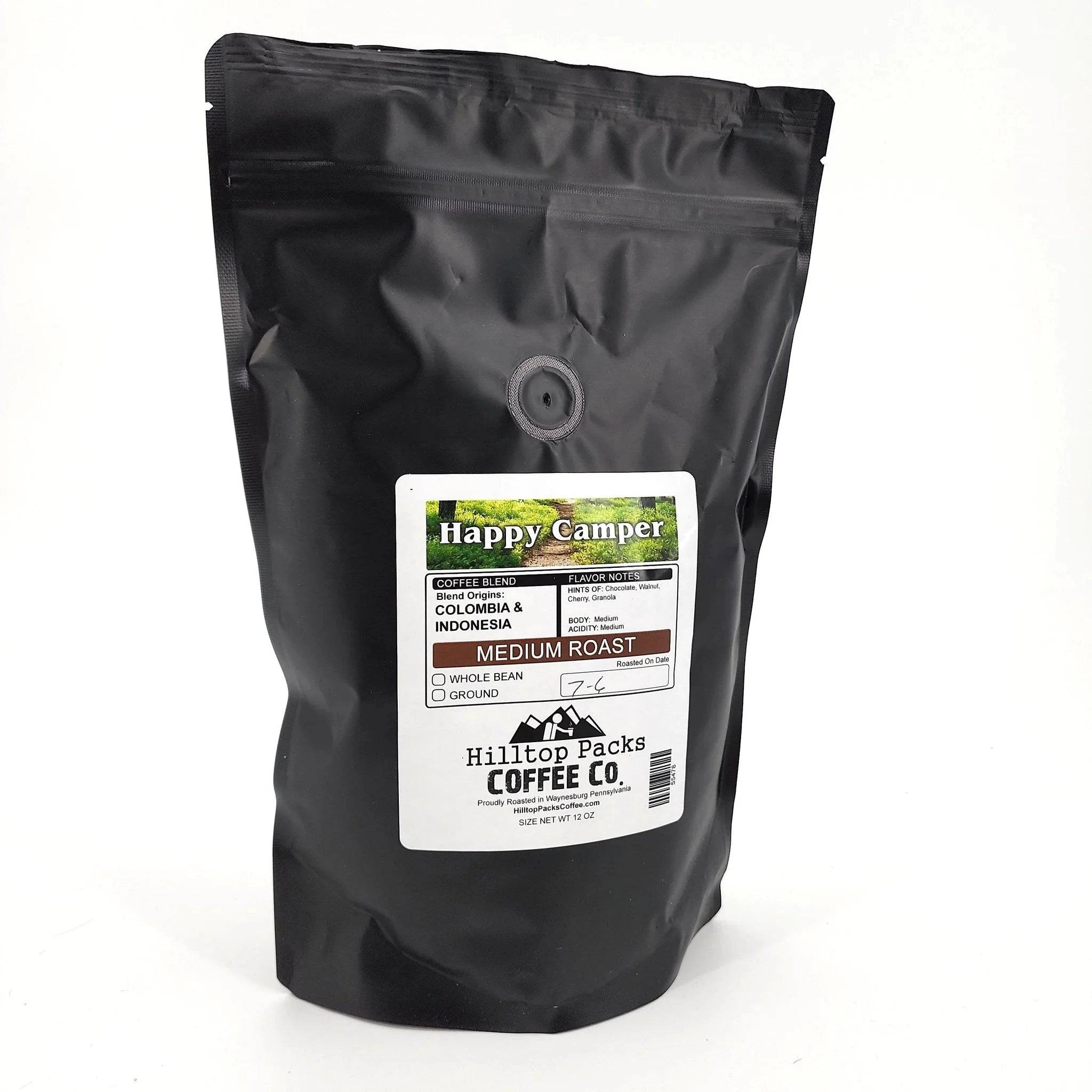 Happy Camper Medium Roast Coffee Beans - Premium Arabica Blend for Camping, Hiking & Outdoor Adventures