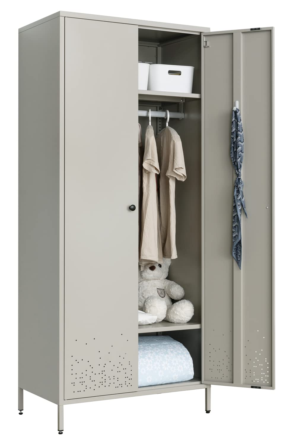 Heavy Duty Metal Storage Cabinet - Wardrobe Armoire Closet with Hanging Rod & Shelves for Bedroom, Laundry Room, Office & Garage Organization (Black) | Perfect for Clothes Storage, Linen Organization & Home Decluttering