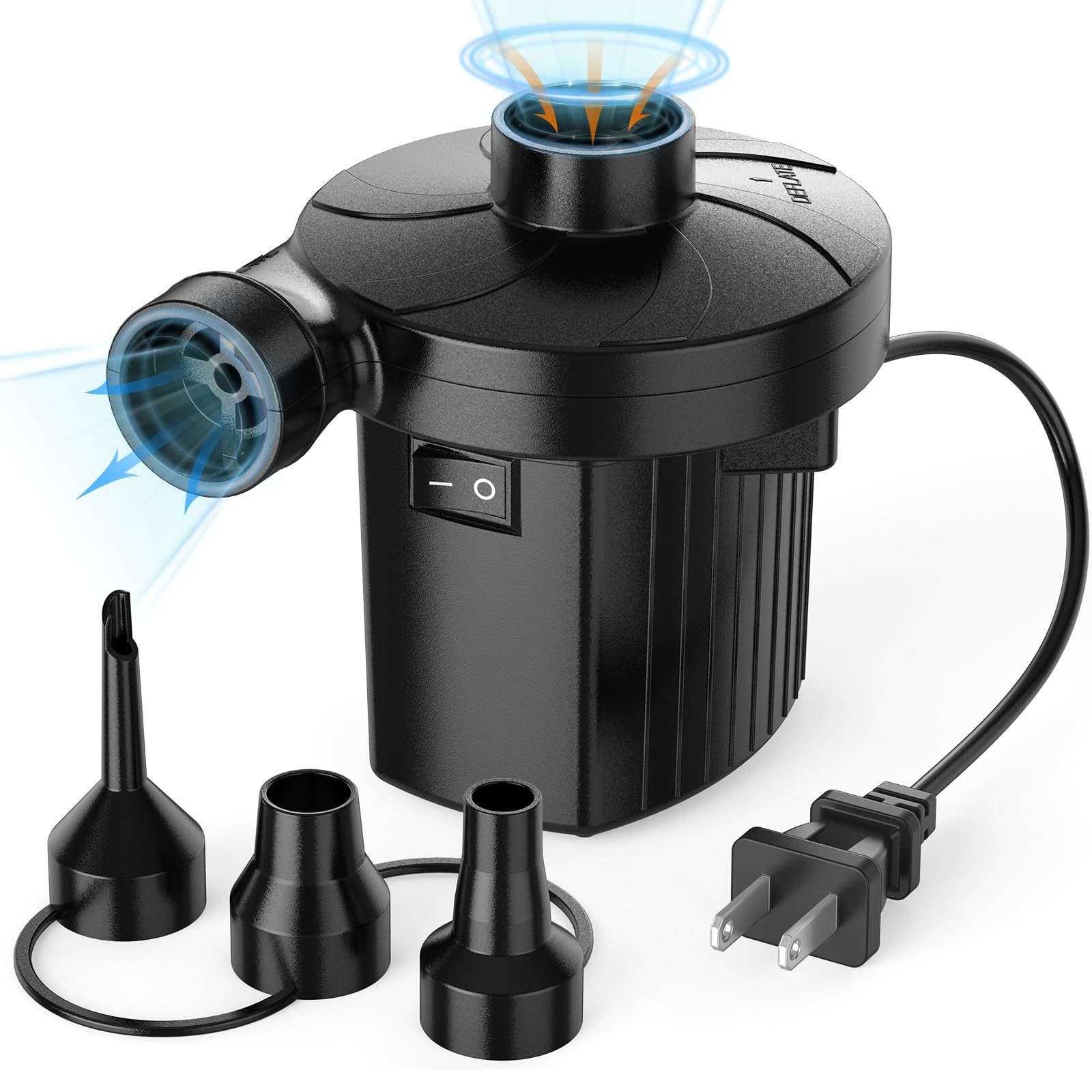 Electric Air Pump for Inflatables - Portable Quick-Fill Pump with 3 Nozzles (110-120V) | Inflator & Deflator for Air Mattress, Pool Floats, Boats, Camping Gear | Perfect for Outdoor Adventures, Home Use & Emergency Inflation