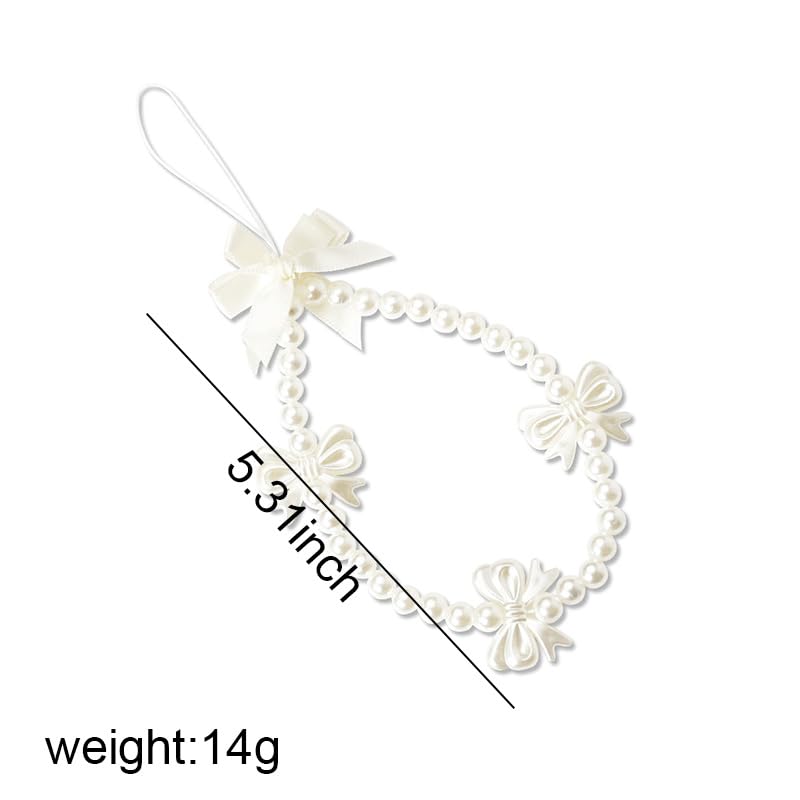 Bow Pearl Phone Charm | Beaded Phone Lanyard & Wrist Strap | White Bead Anti-Lost Phone Chain for Women & Girls | Long Pearl Lanyard for Phone Case | Perfect for Daily Use, Parties & Gifts