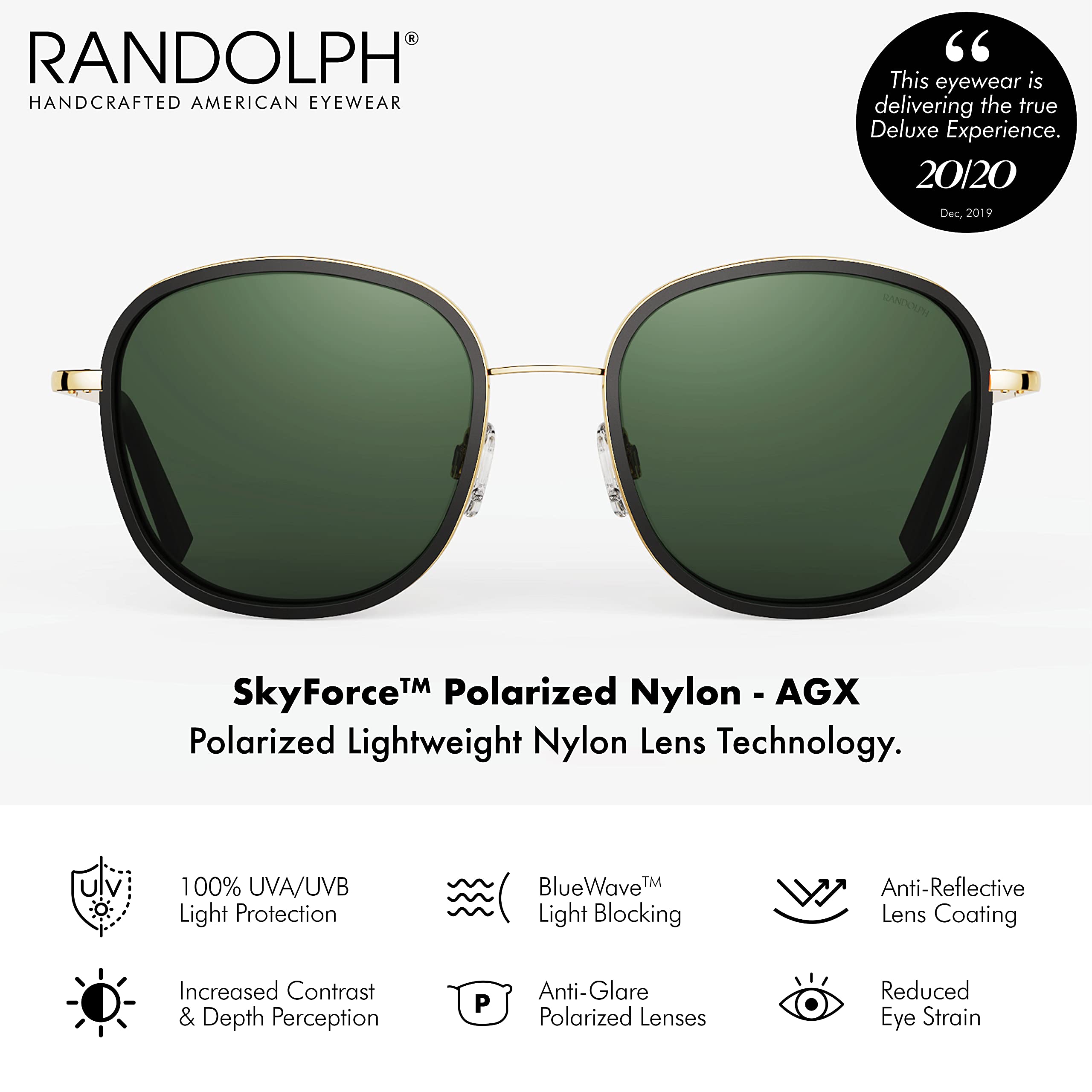 Randolph USA Elinor Inlay Oversized Square Sunglasses for Women - Non-Polarized 100% UV Protection - Perfect for Outdoor Activities, Beach, and Fashion Accessories