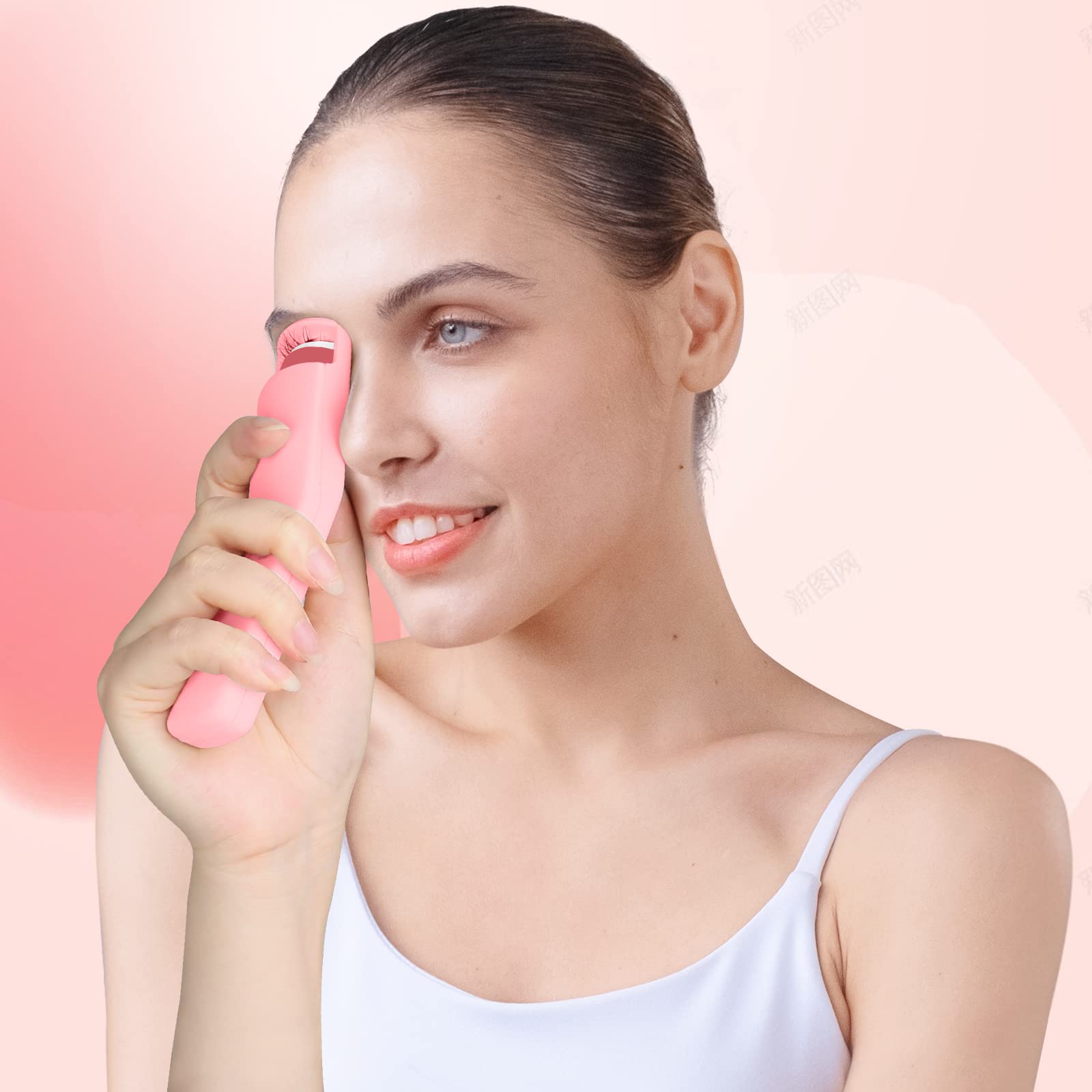 TOUCHBeauty Heated Eyelash Curler with Silicone Pads - Electric Lash Curler for Women, Constant Temperature Control, Quick & Natural Curling (Pink) - Perfect for Home Use, Travel & Professional Makeup