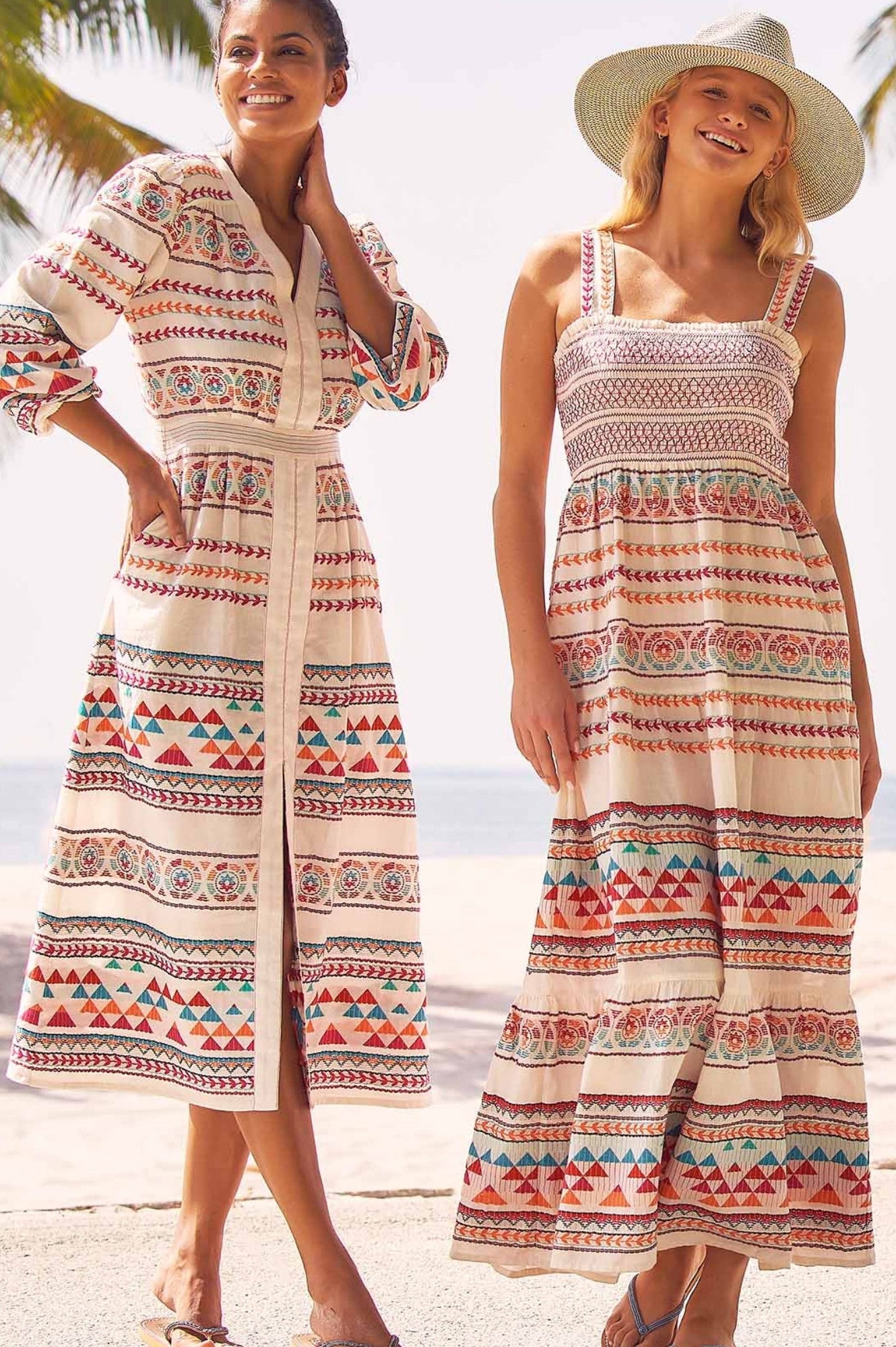 Floral Jacquard Sundress for Women - Lightweight Summer Dress with Puff Sleeves | Ecru & Multi Color Boho Maxi Dress | Perfect for Beach Vacation, Garden Party & Casual Outings