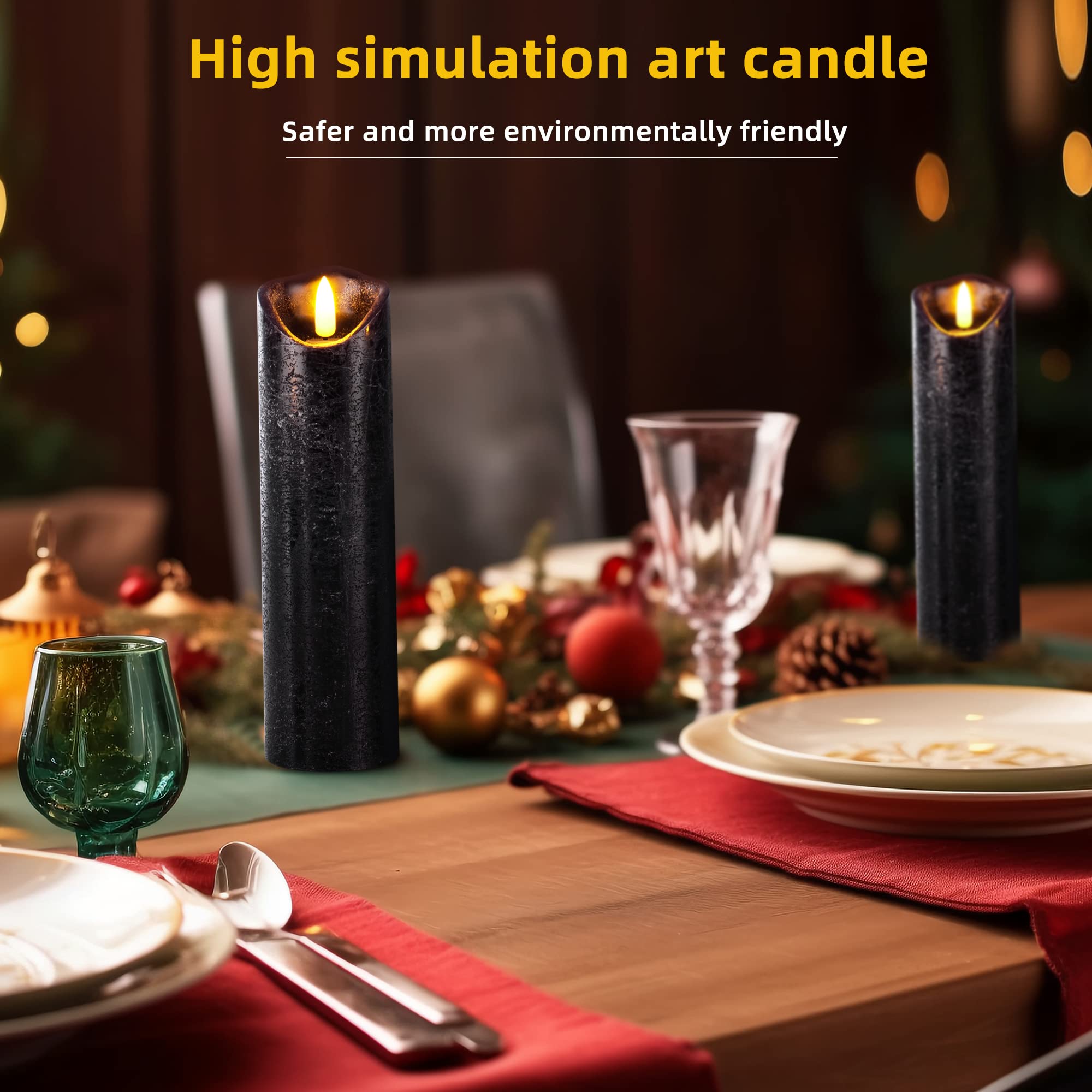 Set of 9 Black Real Wax Flameless LED Candles with Remote Control & Timer - Battery Operated Flickering Electric Candles for Wedding, Birthday, Halloween, Christmas Decorations - Perfect for Home, Party, and Holiday Ambiance