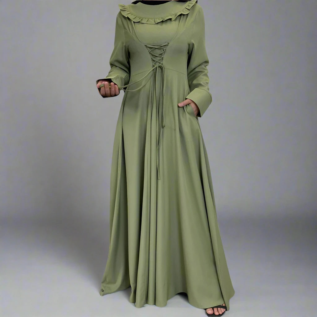 Elegant Muslim Women's Solid Color Pleated Abaya Dress - Modest Islamic Prayer Dress for Mosque, Eid & Special Occasions