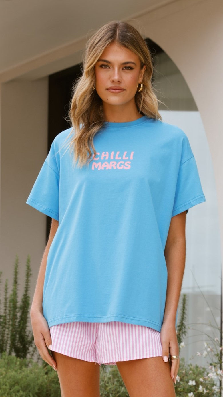 Stylish Chilli Margs Top and Shorts Set - Blue & Pink Striped Outfit for Women | Perfect for Summer, Beach Vacations & Casual Wear