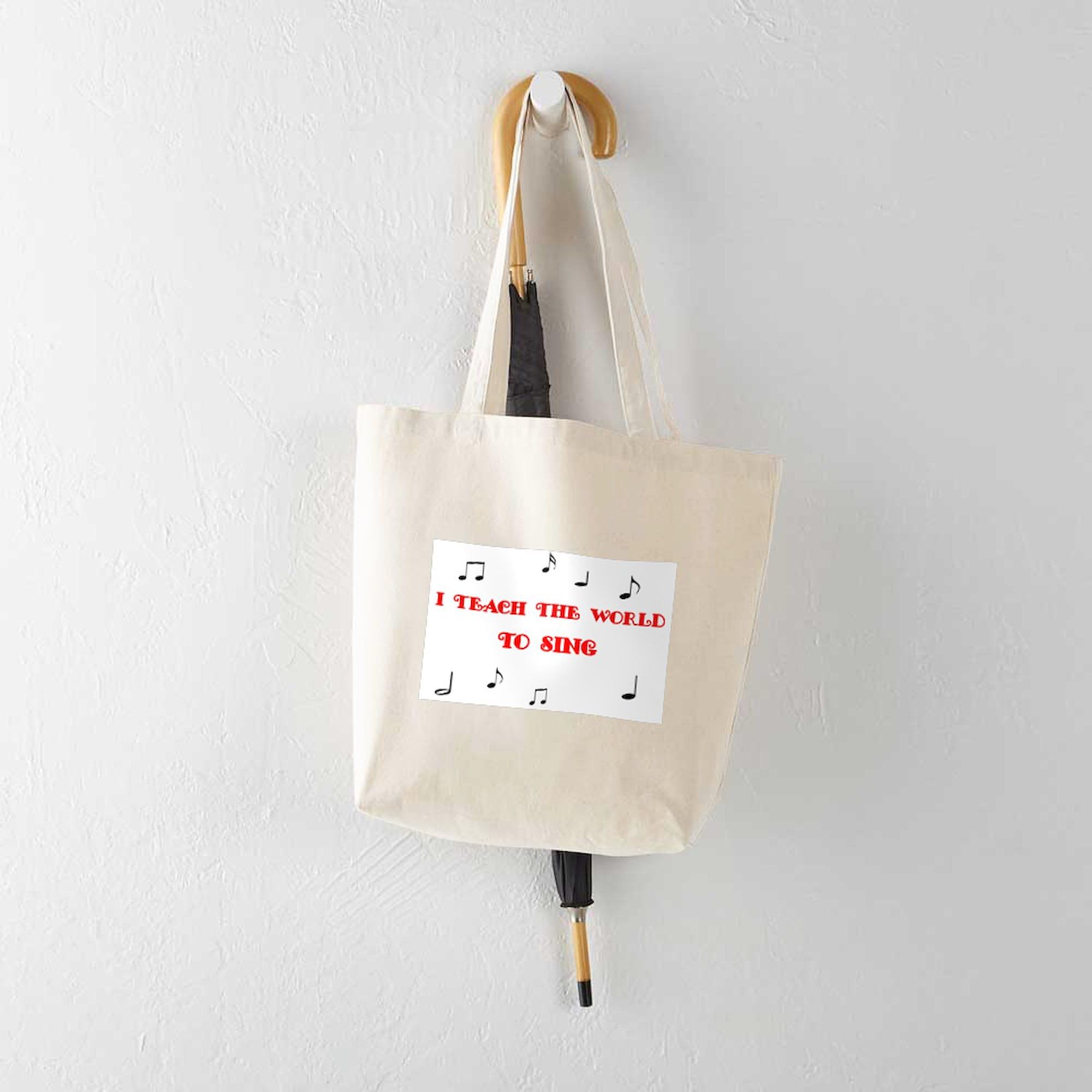 CafePress 'I Teach The World To Sing' Natural Canvas Tote Bag - Eco-Friendly Reusable Shopping Bag for Teachers, Choir Members & Music Lovers - Perfect for School, Groceries & Beach