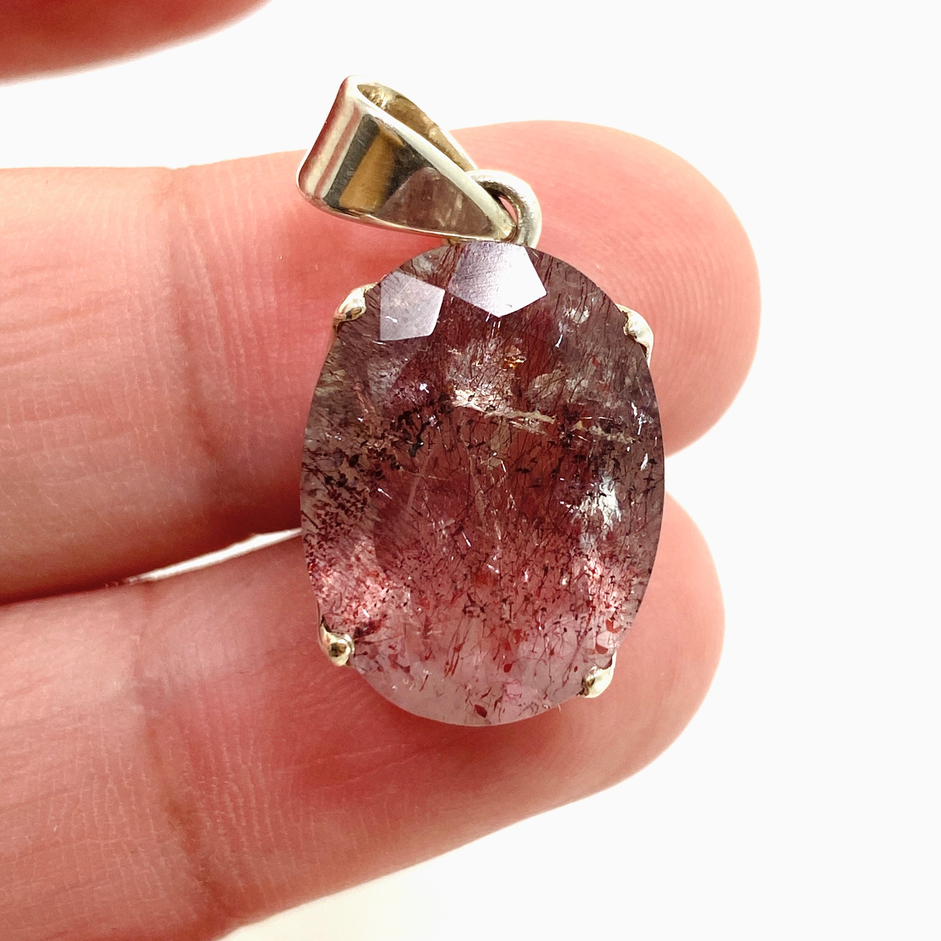 Natural Lepidocrocite in Quartz Oval Faceted Pendant Necklace PPGJ1077 - Healing Crystal Jewelry for Meditation & Energy Balancing