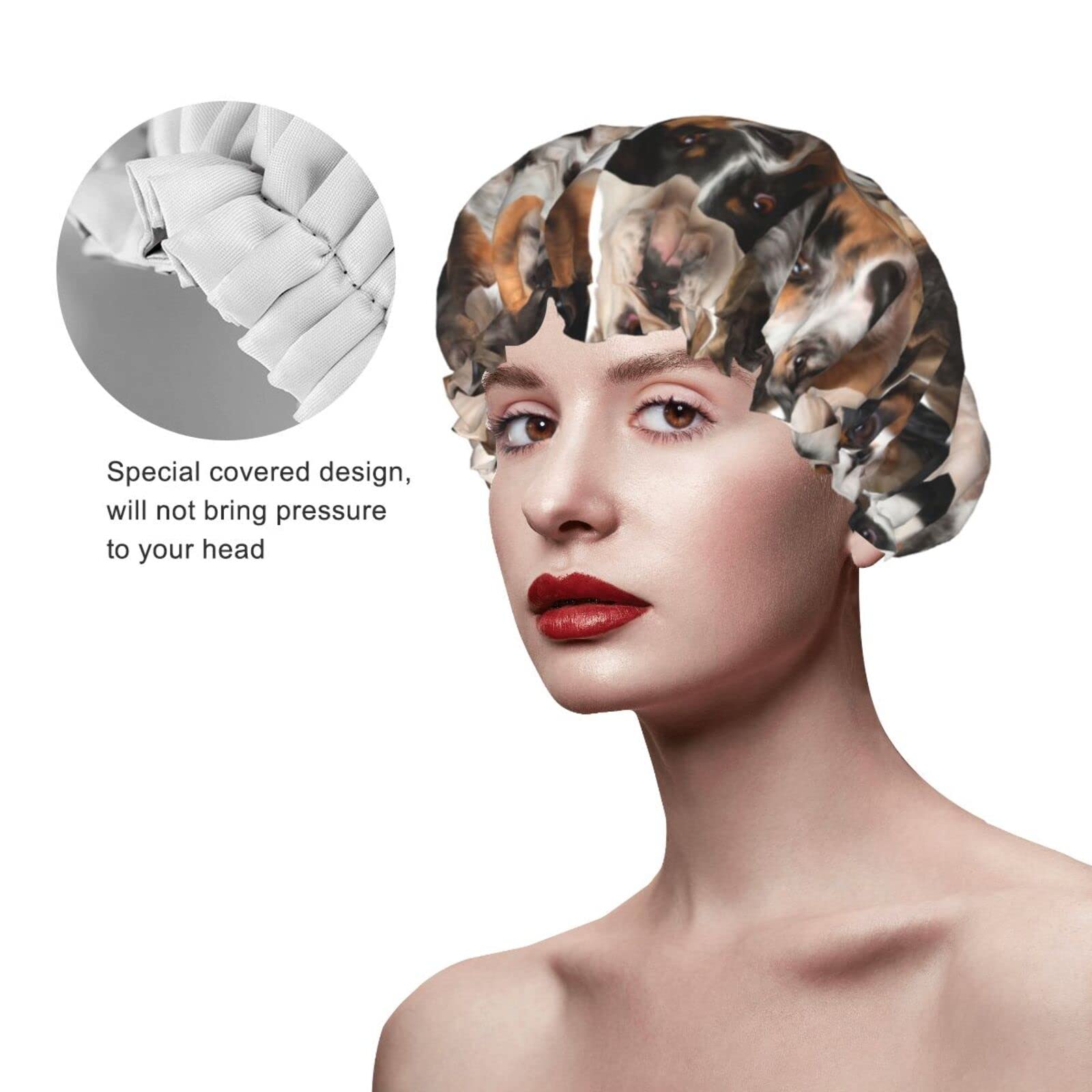 Waterproof Reusable Shower Cap for Women & Dogs - Cute Face Pattern Bath Hair Cover for Shower, Bathing, Spa, and Pet Grooming
