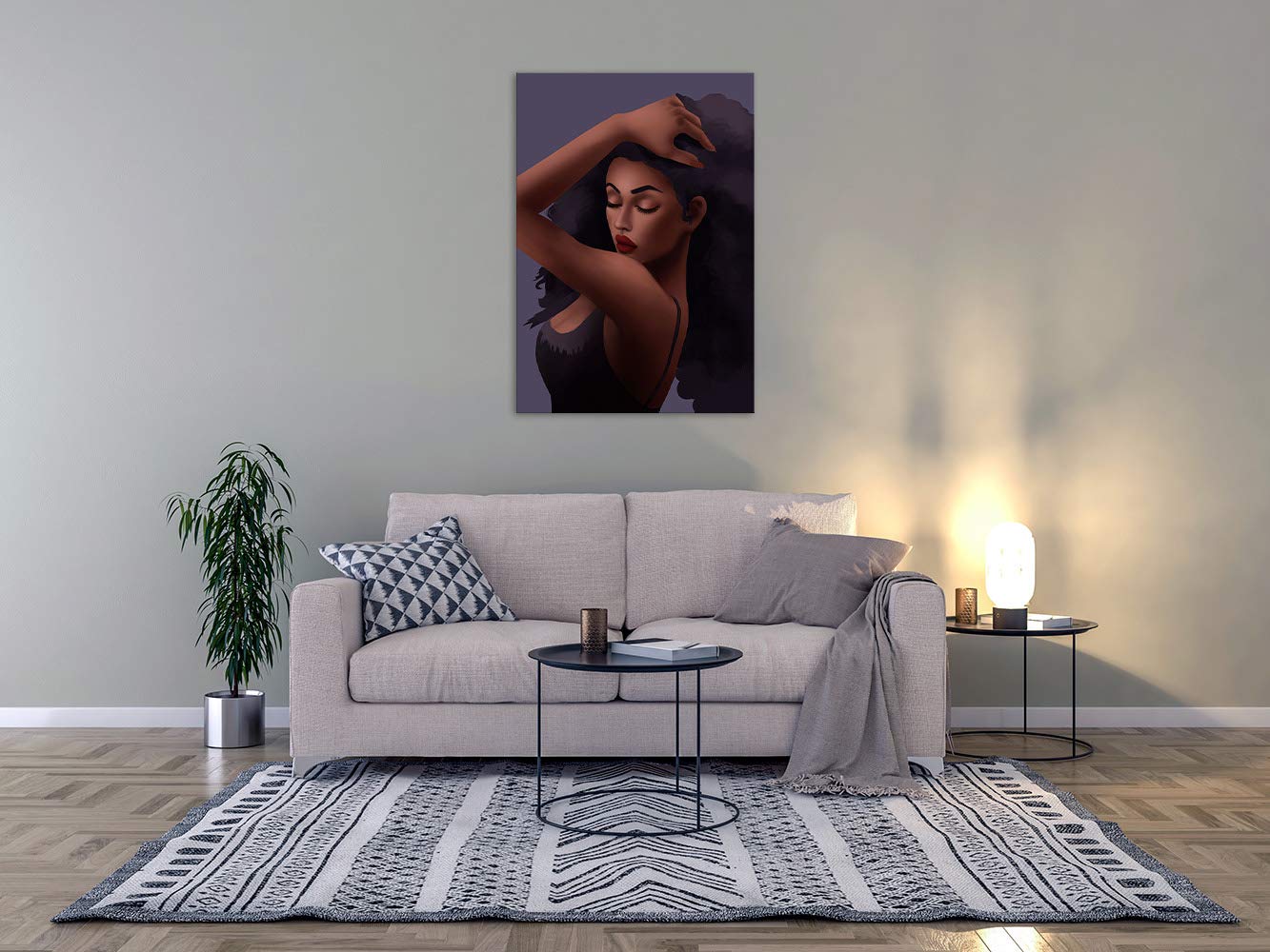 AMEMNY Black Girl Art - African American Wall Decor, Afro Woman Painting, Framed Ready to Hang Canvas Art for Living Room & Bedroom - Empowering Black Women Artwork for Home Office & Gift Giving