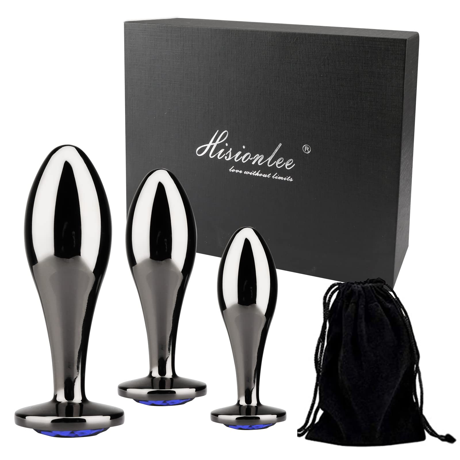 Luxury Metal Anal Plug Trainer Set - 3Pcs Water Drop Shape Butt Plug for Men & Women, Adult Sex Toys (Blue) - Perfect for Beginners, Couples Play & Solo Exploration