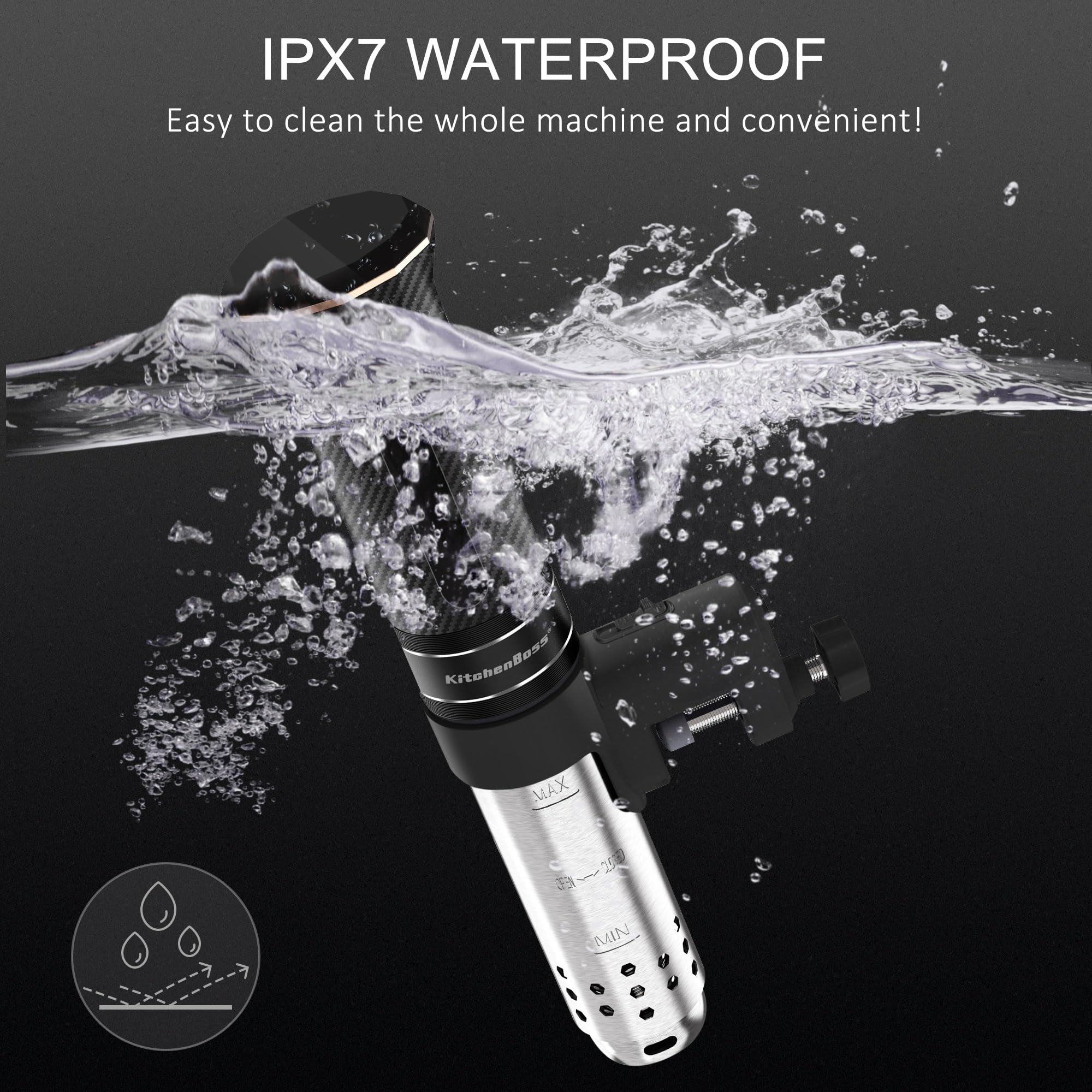 KitchenBoss Sous Vide Precision Cooker - Ultra Quiet 1100W Immersion Circulator with IPX7 Waterproof & Stainless Steel Design (120V) - Perfect for Home Chefs, Meal Prep & Restaurant-Quality Cooking