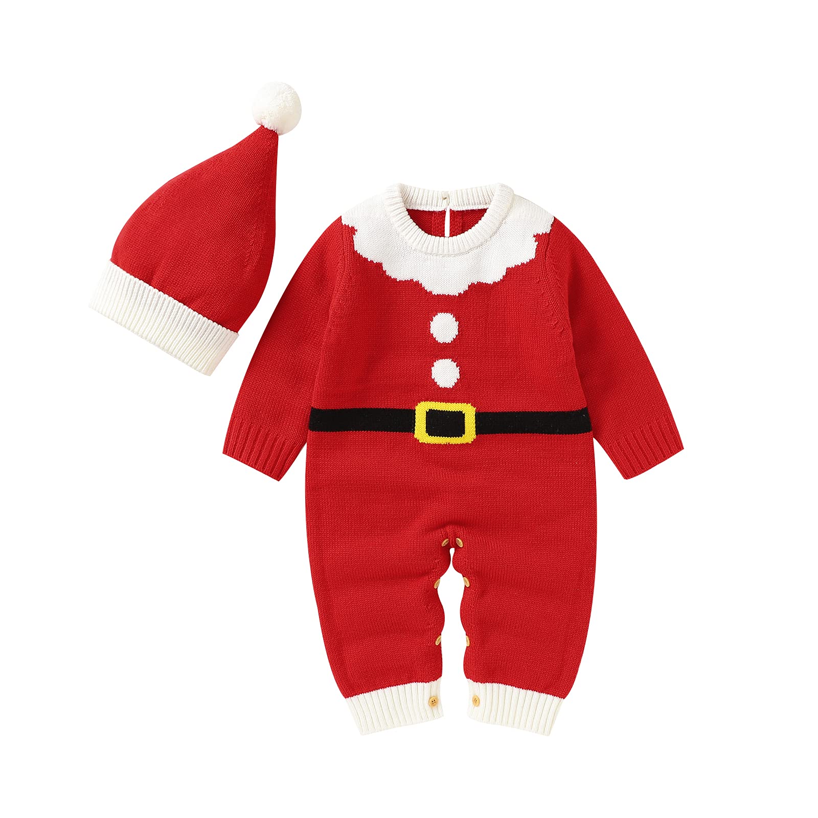 Hadetoo Baby Christmas Outfits - Soft Knitted Sweater Jumpsuit for Newborn Boys & Girls | Warm Winter Romper for Holiday Photos & Family Gatherings