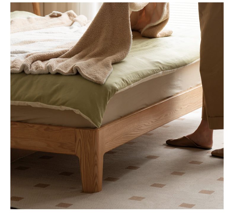 Solid Oak and Black Walnut Wood Fabric Soft Bed - Premium Handcrafted Wooden Bed Frame for Bedroom, Durable and Stylish Home Furniture for Master Bedroom, Guest Room, or Kids Room