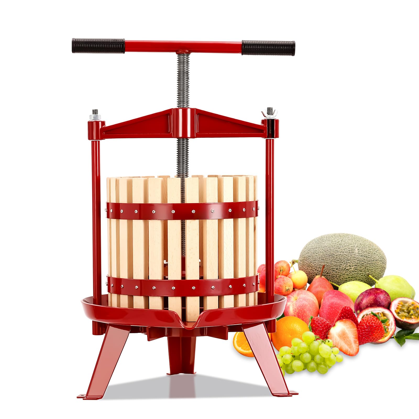 Towallmark 3.17 Gallon Manual Fruit Wine Press - Heavy Duty Wooden Cider & Grape Crusher with Stable Triangular Base & T-Handle - Perfect for Home Brewing, Apple Pressing, Winemaking - Great for Kitchen, Outdoor, and DIY Wine Making Projects