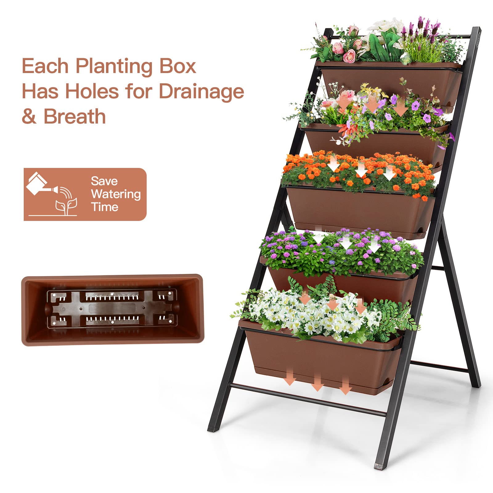 Safstar 5-Tier Vertical Raised Garden Bed - Freestanding Planter with 5 Container Boxes for Vegetables, Fruits, Flowers & Herbs - Indoor & Outdoor Elevated Gardening Solution (Brown, 2 Pack) - Perfect for Small Spaces, Balconies, Patios & Urban Gardening