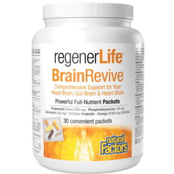 Natural Factors RegenerLife BrainRevive - 30 Packs of Brain Health Supplement for Memory & Focus - Perfect for Students, Professionals & Seniors