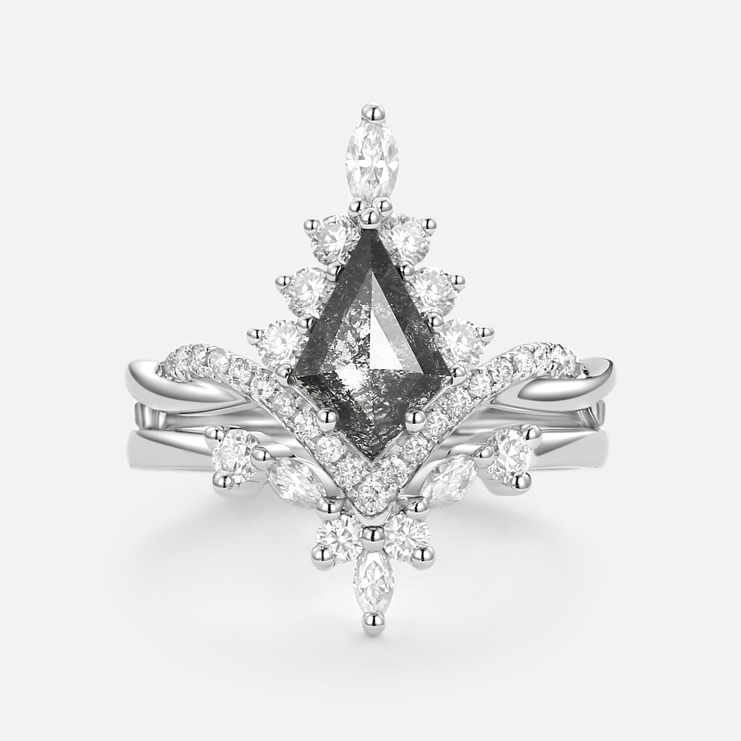 Kite Salt & Pepper Diamond Wedding Ring Set - 2 Piece Bridal Jewelry for Engagement & Anniversary Gifts