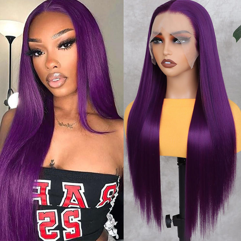 Eullair Dark Purple Glueless Body Wave Lace Front Wig - Affordable Human Hair Wig for Brown Skin Women | Perfect for Daily Wear, Cosplay & Special Occasions