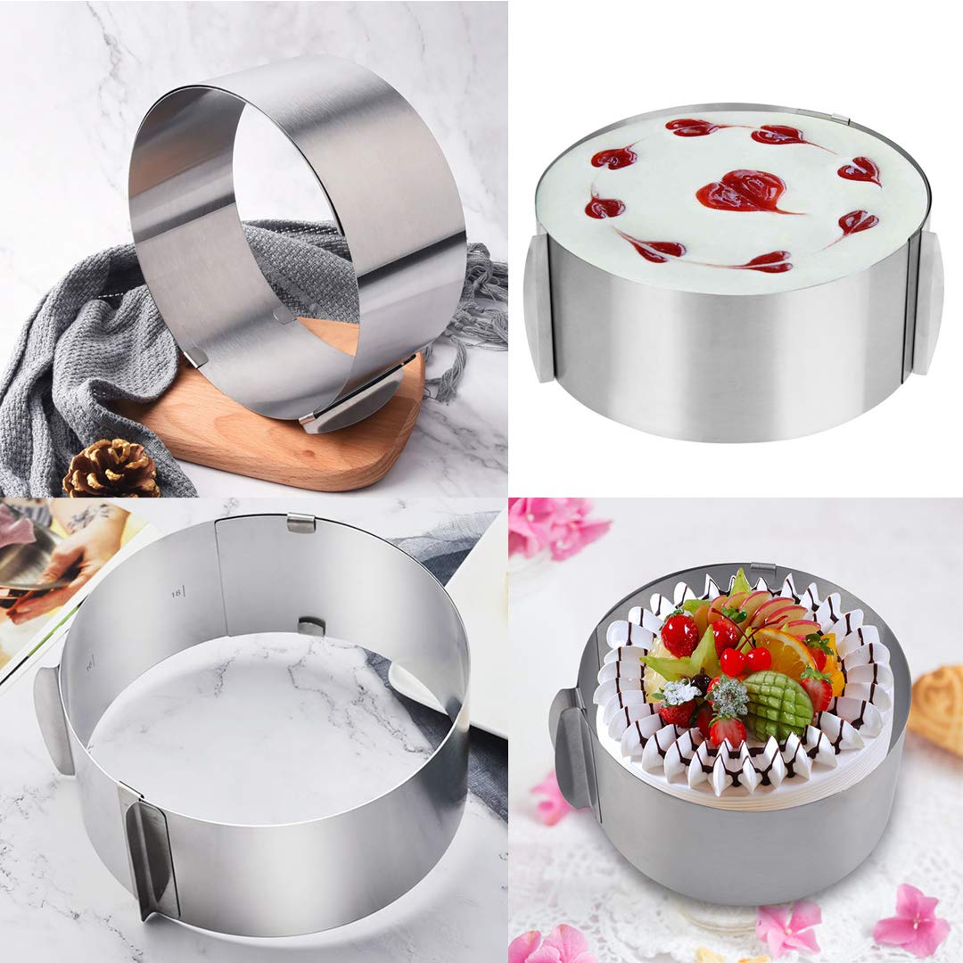 Adjustable Cake Mold Mousse Ring & Cake Collar Set - Heavy Duty 6-12 Inch Round Baking Ring for Cheesecake, Mousse, and Layered Desserts - Includes Acetate Roll for Professional Cake Decorating at Home