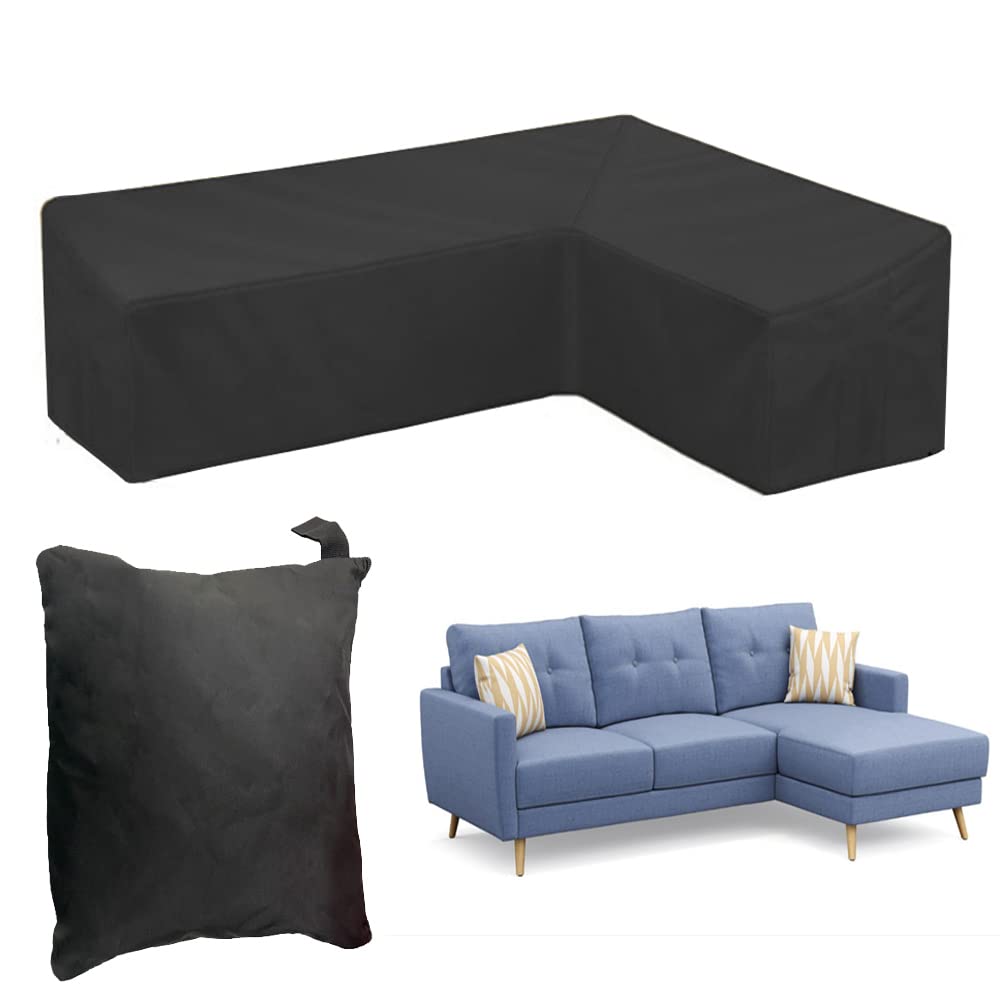 L-Shaped Waterproof Outdoor Patio Sofa Cover 112x87in - All Weather Dustproof Furniture Protector for Sectional Couch, Garden, Lawn & Veranda - Perfect for Rain, Snow, Sun Protection & Outdoor Furniture Storage