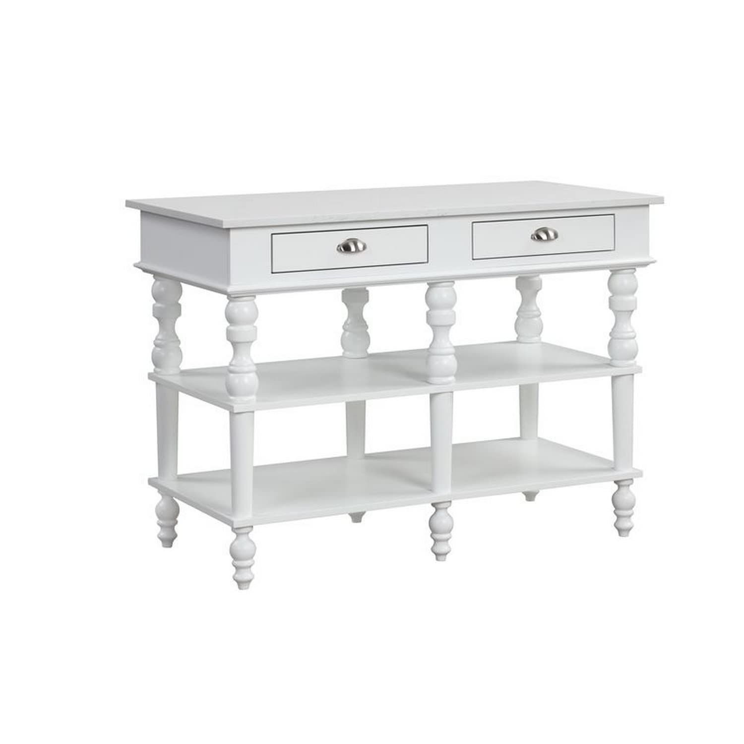 Benjara White Kitchen Island with Artificial Marble Top & Turned Legs - Perfect for Small Kitchens, Breakfast Bars & Extra Counter Space