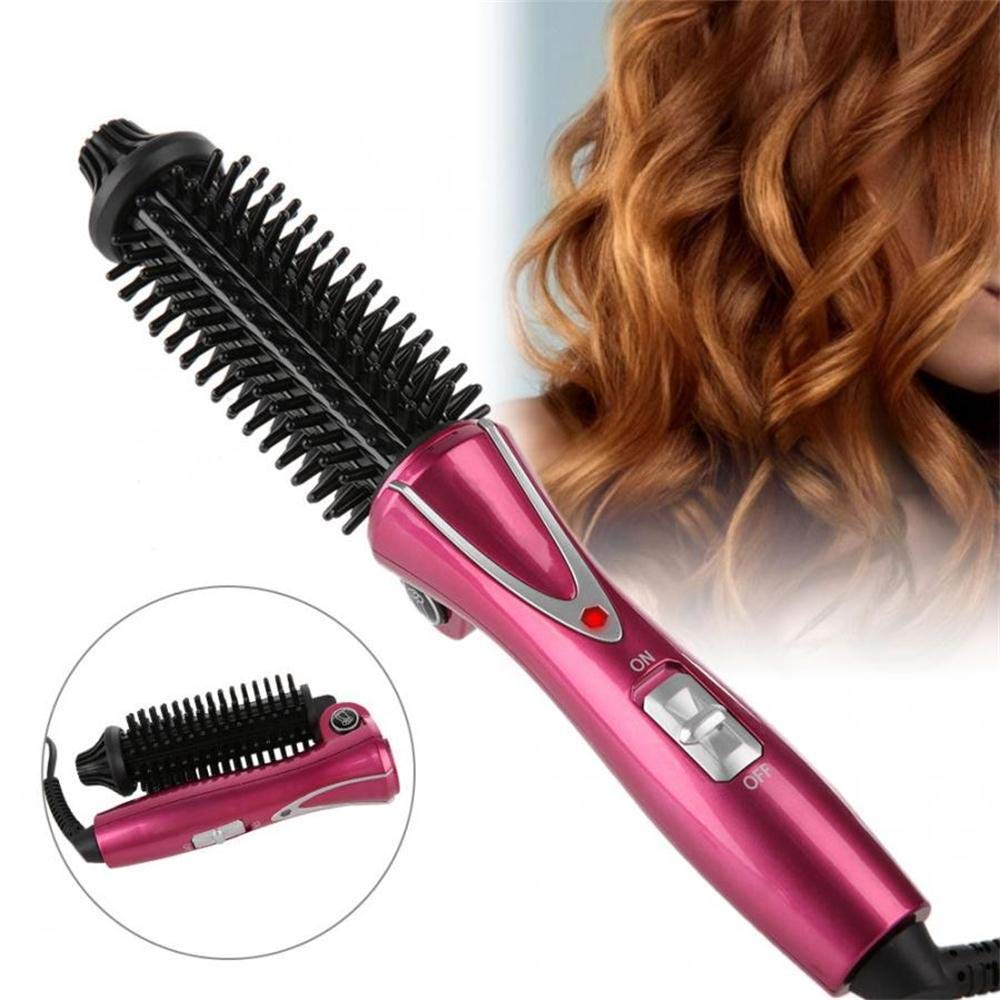 1 Inch Anti-Scald Ionic Travel Hair Curling Iron Brush - Dual Voltage Heated Curling Wand & Round Hair Styler for Beach Waves, Salon Styles & Everyday Curls - Perfect for Travel, Home & Professional Use (Red Wine)