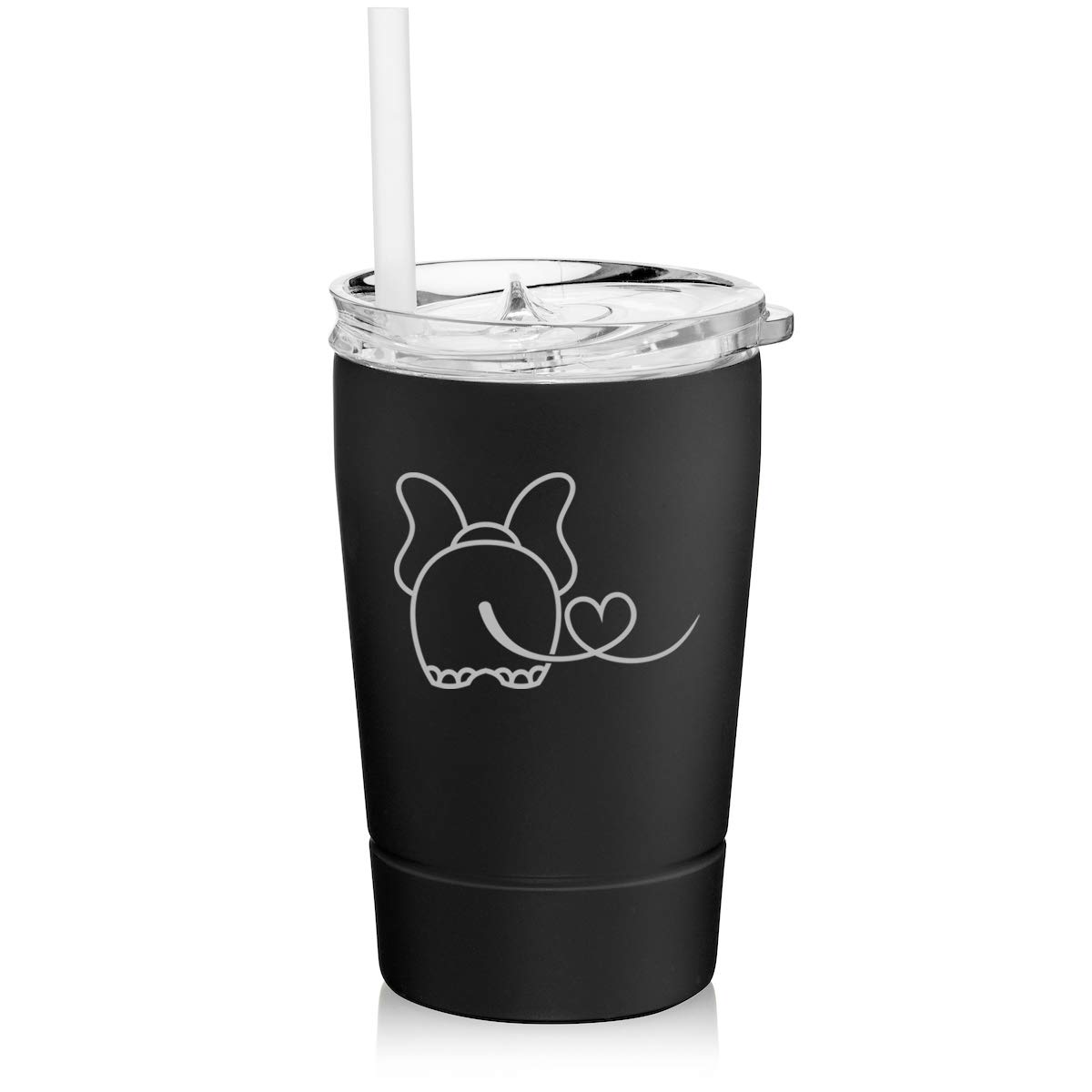 12 oz Stainless Steel Vacuum Insulated Tumbler - Double Wall Insulated Coffee Travel Mug with Straw & Lid - Keeps Hot/Cold for Hours - Perfect for Office, Gym, Hiking & Commuting (Elephant in Love Design, Black)
