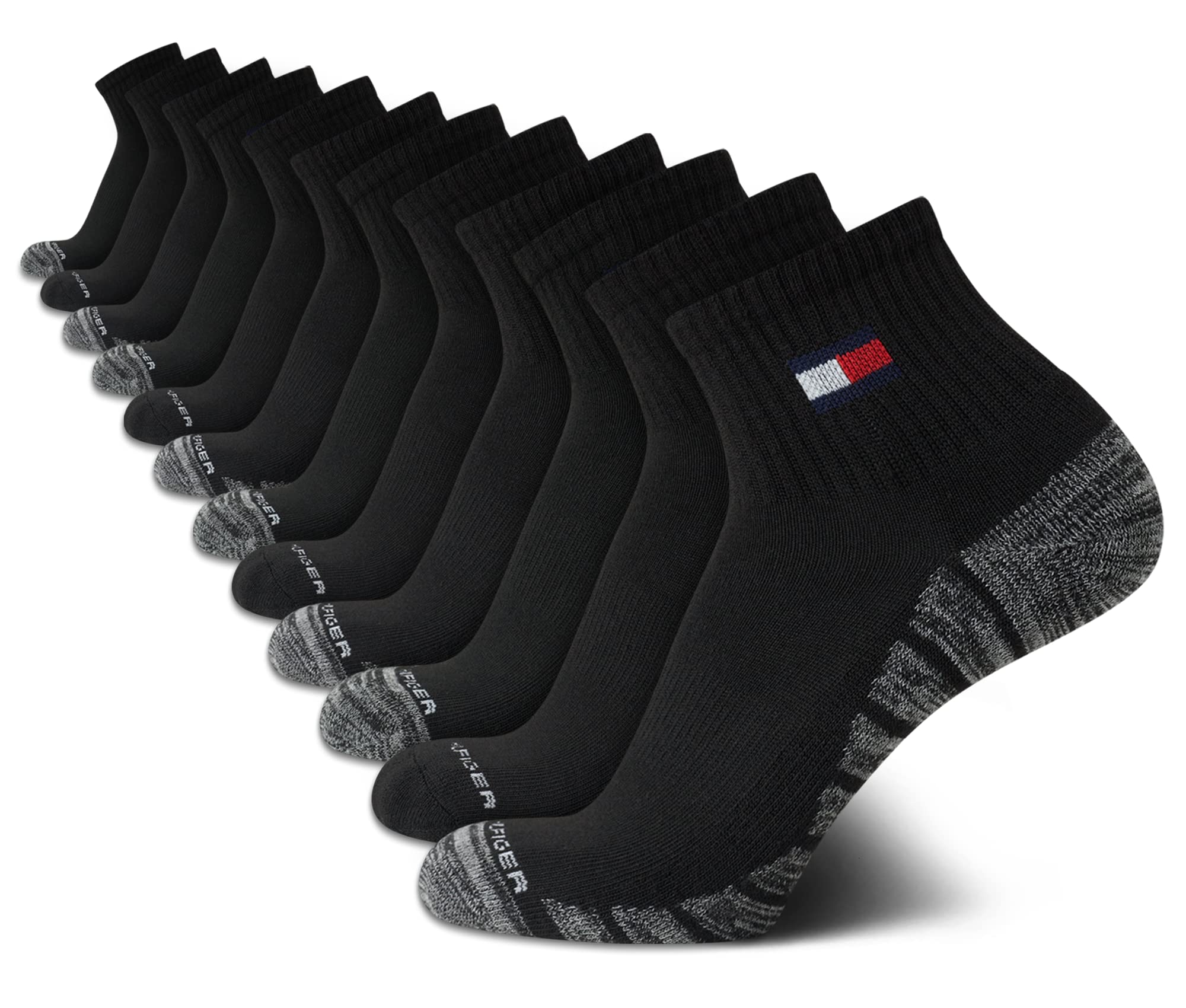 Tommy Hilfiger Men's Athletic Cushioned Quarter Cut Ankle Socks - 12 Pack Multipack for Running, Gym & Casual Wear - Breathable Comfort Socks for Sports & Everyday Use