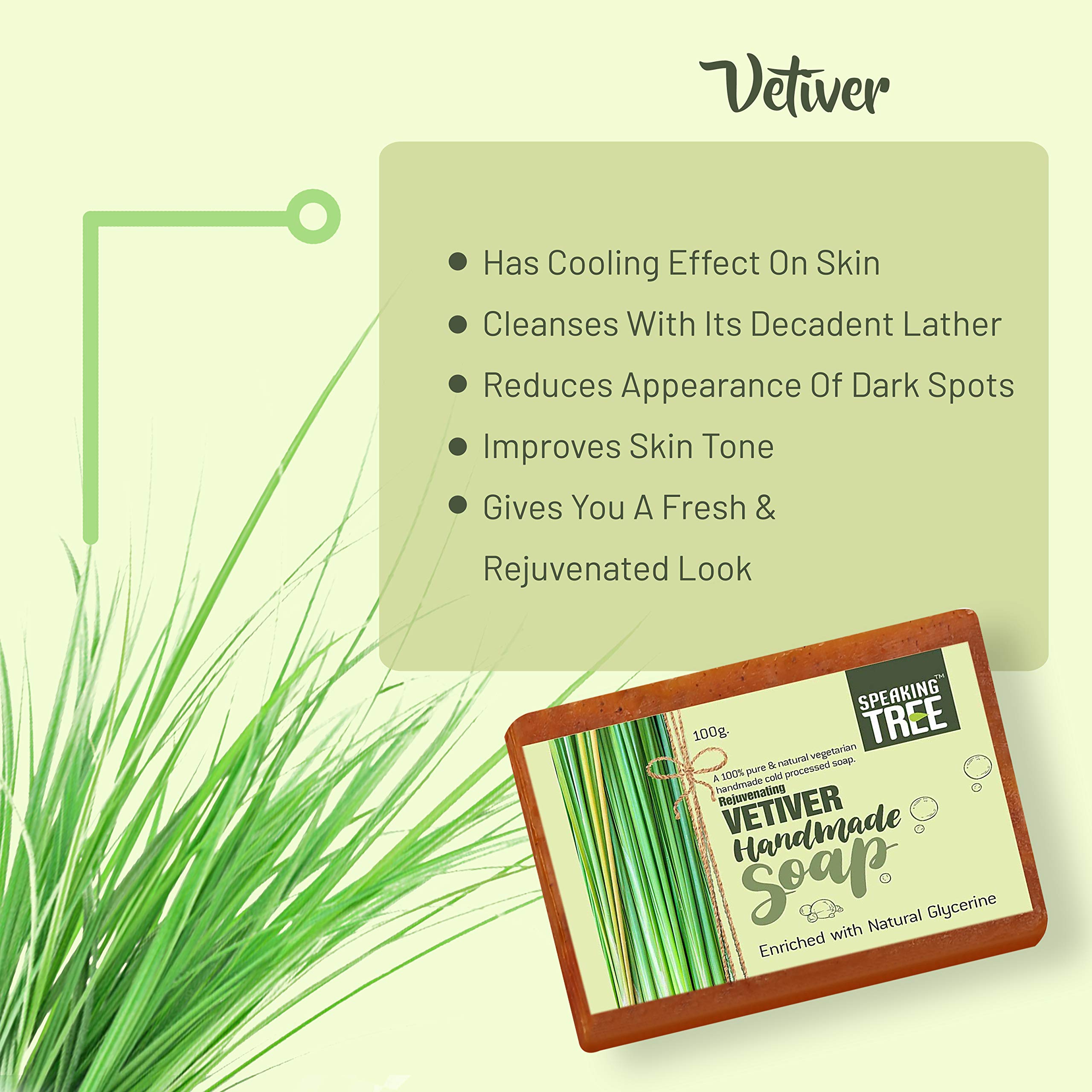 Rejuvenating Vetiver Handmade Soap - 100g (Pack of 2) | All Natural, Cold Processed Facial Cleanser for Radiant Skin | Organic Skincare, Vegan Soap for Daily Use & Spa Treatments