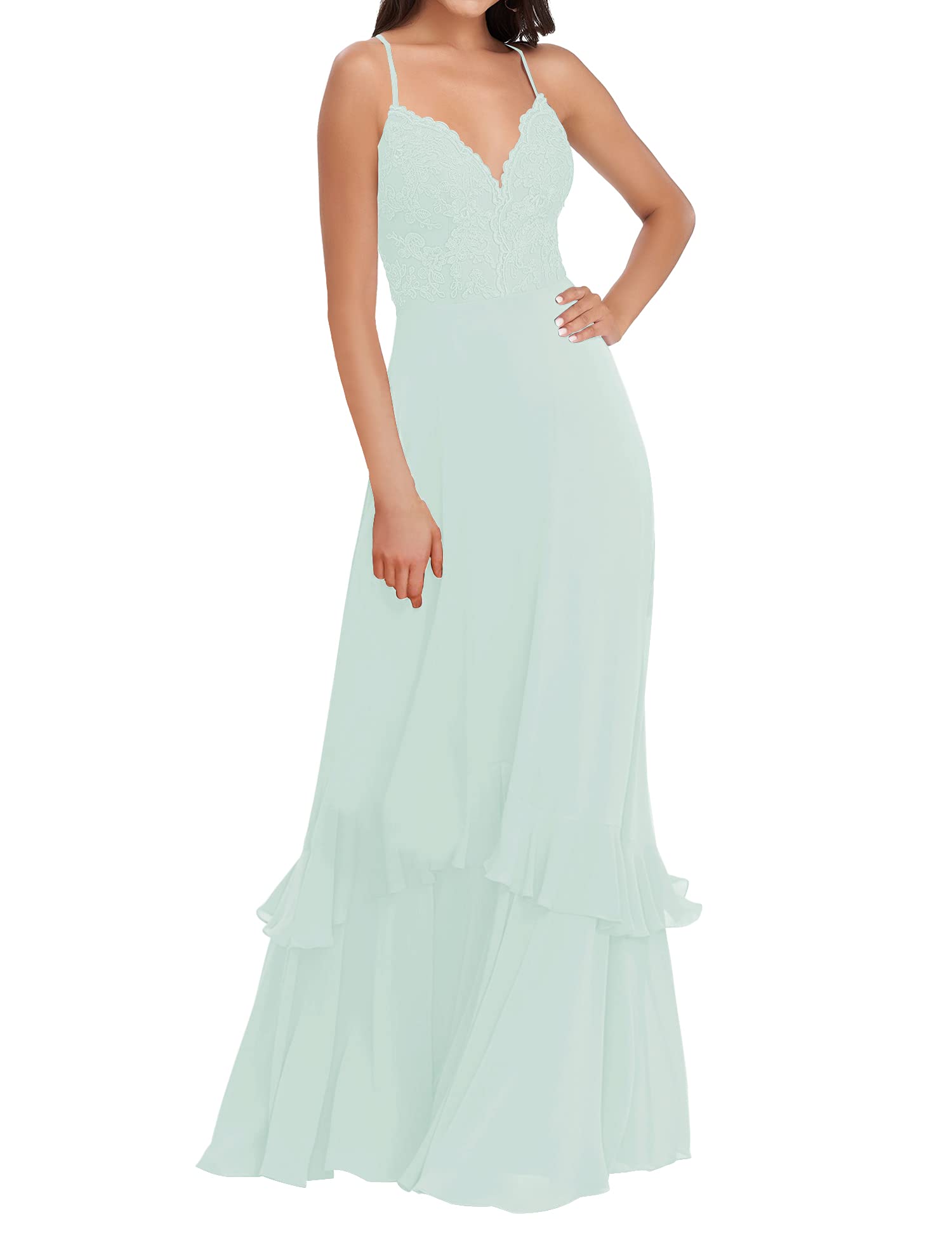 Elegant Long Prom Dresses & Bridesmaid Gowns - Lace Formal Evening Dresses with Ruffles for Homecoming, Wedding, and Special Occasions